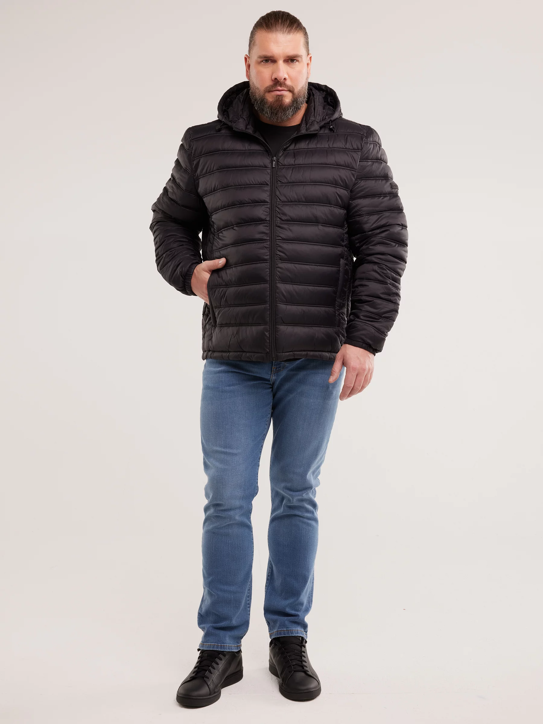 Kurtka męska pikowana z kapturem czarna Acarf 906