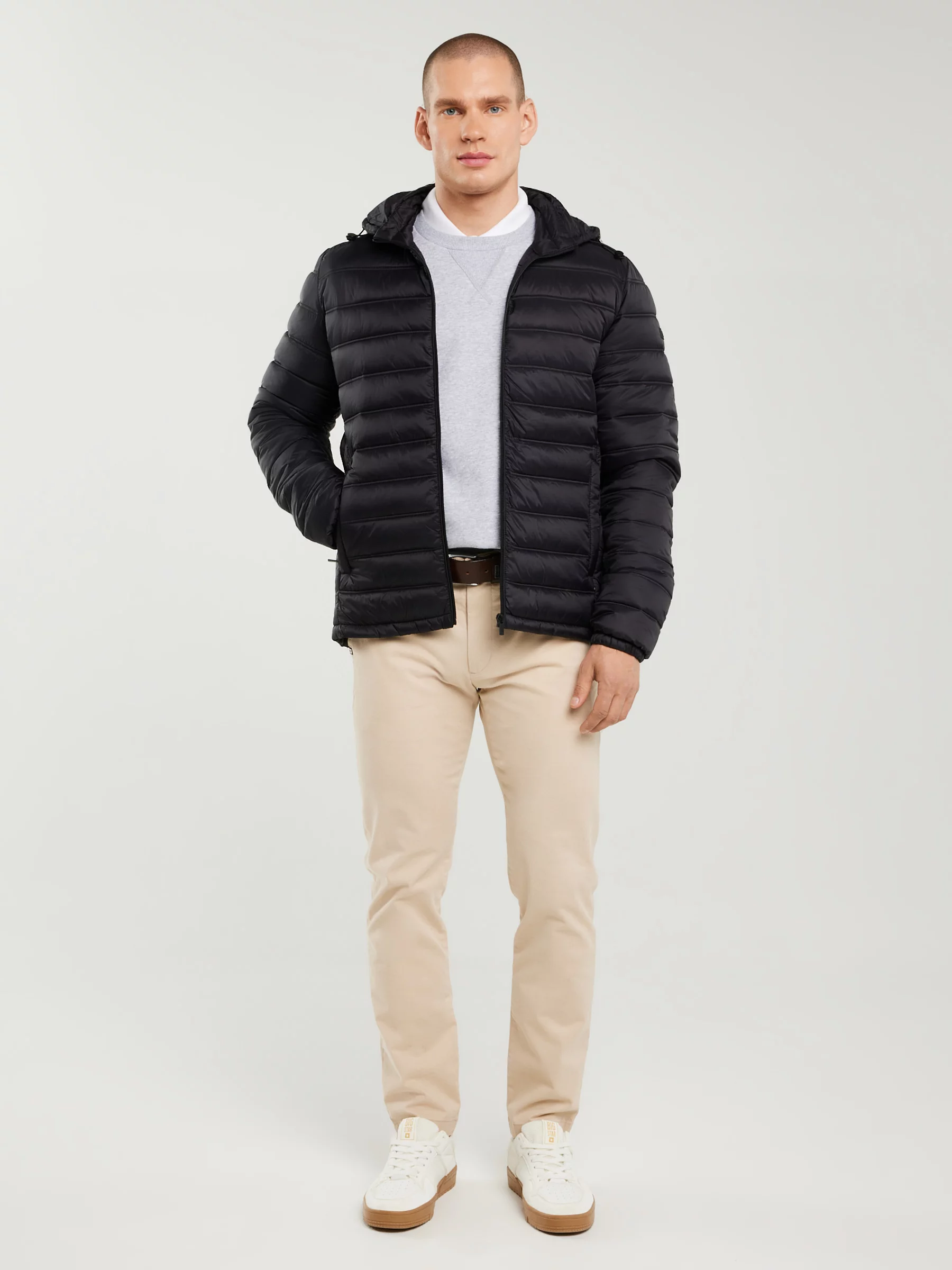 Kurtka męska pikowana z kapturem czarna Acarf 906