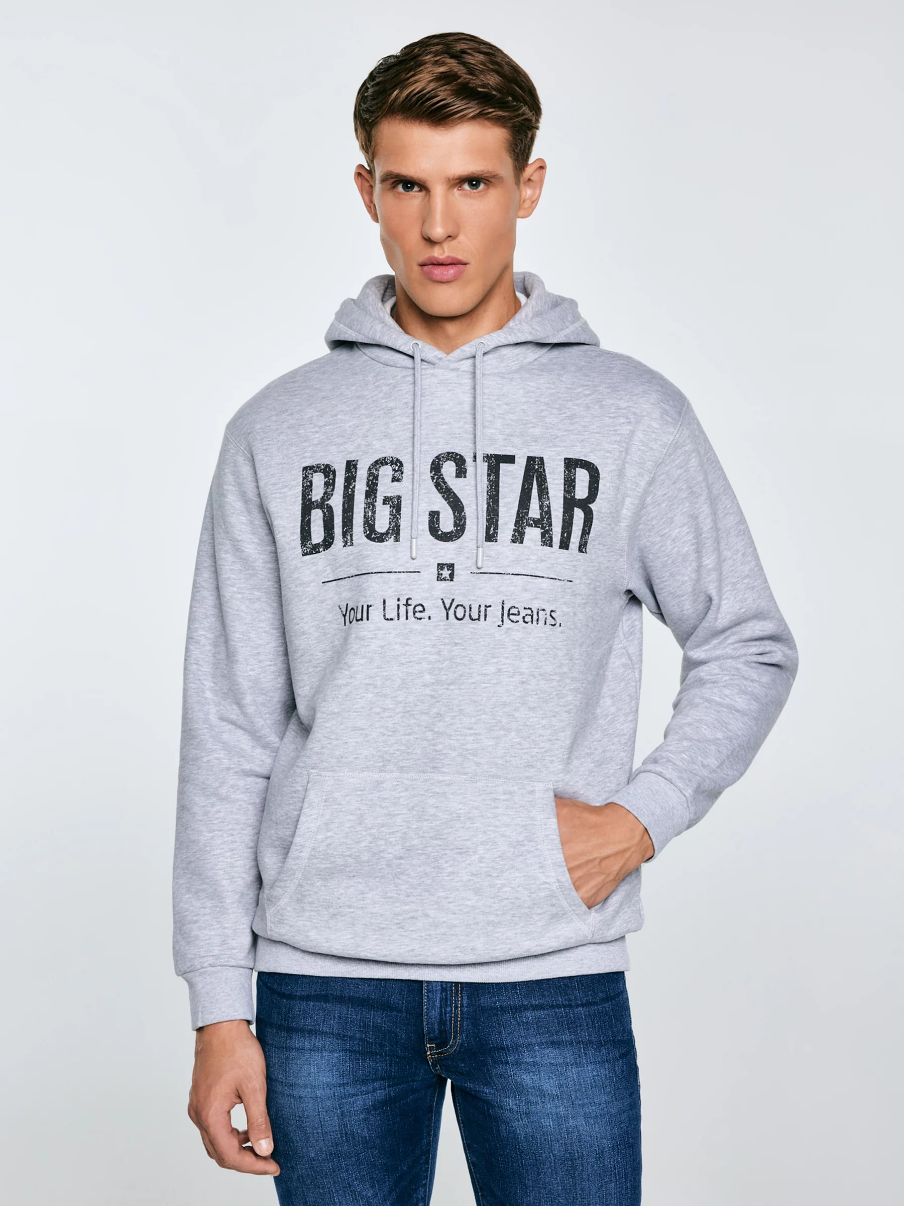 Bluza męska z kapturem z logo BIG STAR szara Ashlyno 901