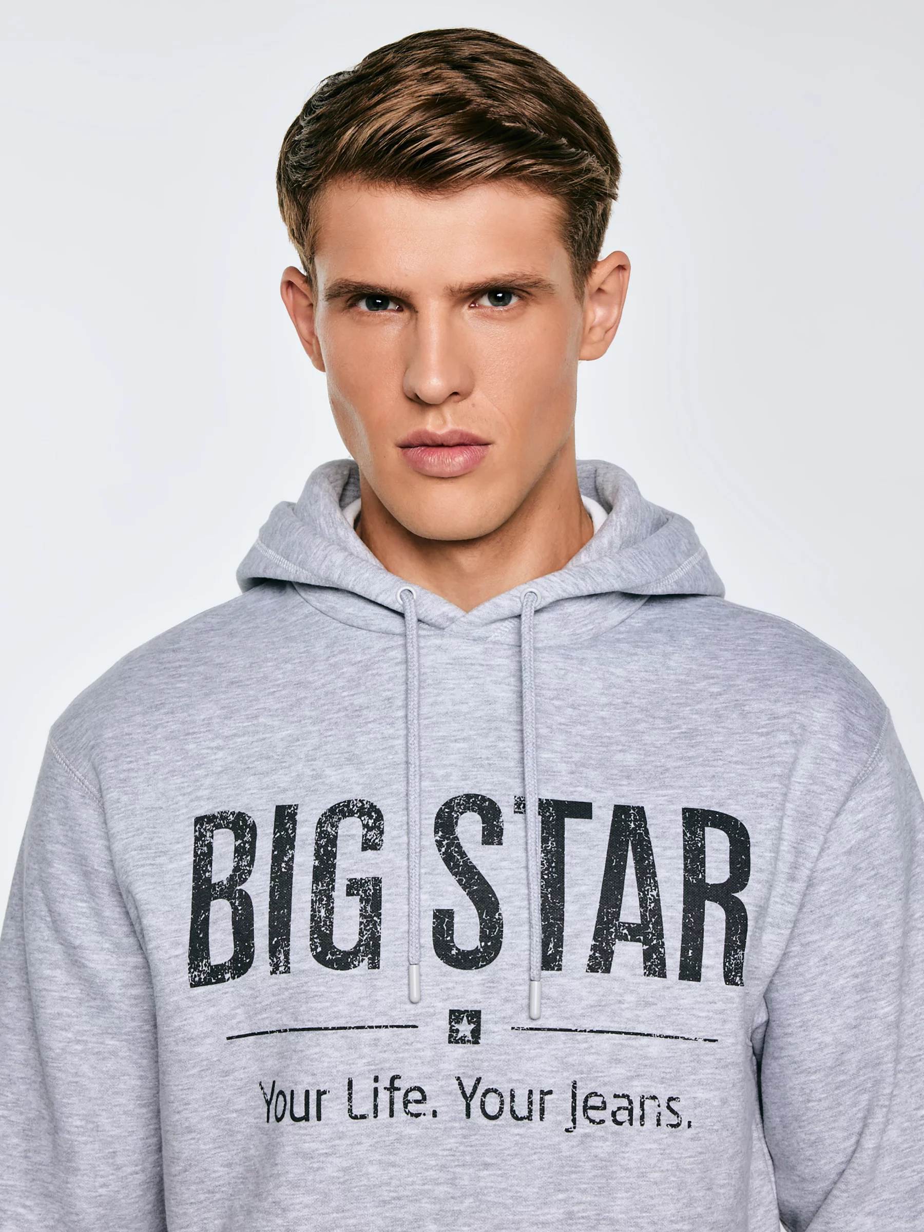 Bluza męska z kapturem z logo BIG STAR szara Ashlyno 901