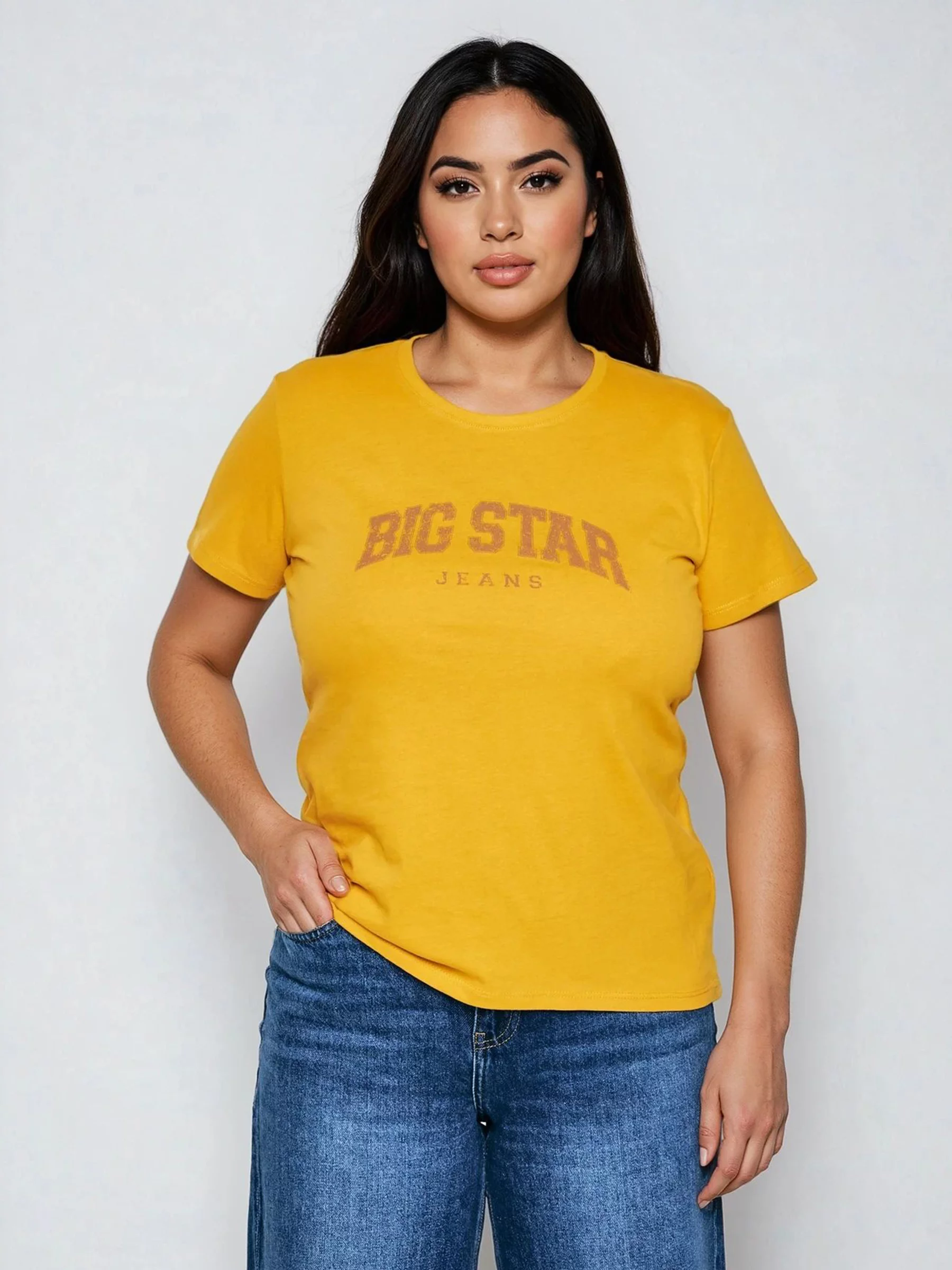 Koszulka damska bawełniana z logo BIG STAR żółta Ramila 201