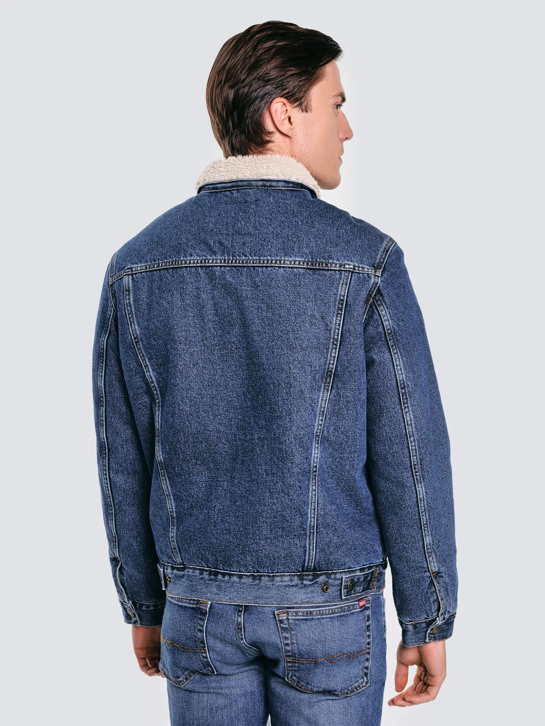Kurtka męska jeansowa z kożuszkiem niebieska Ruben 353