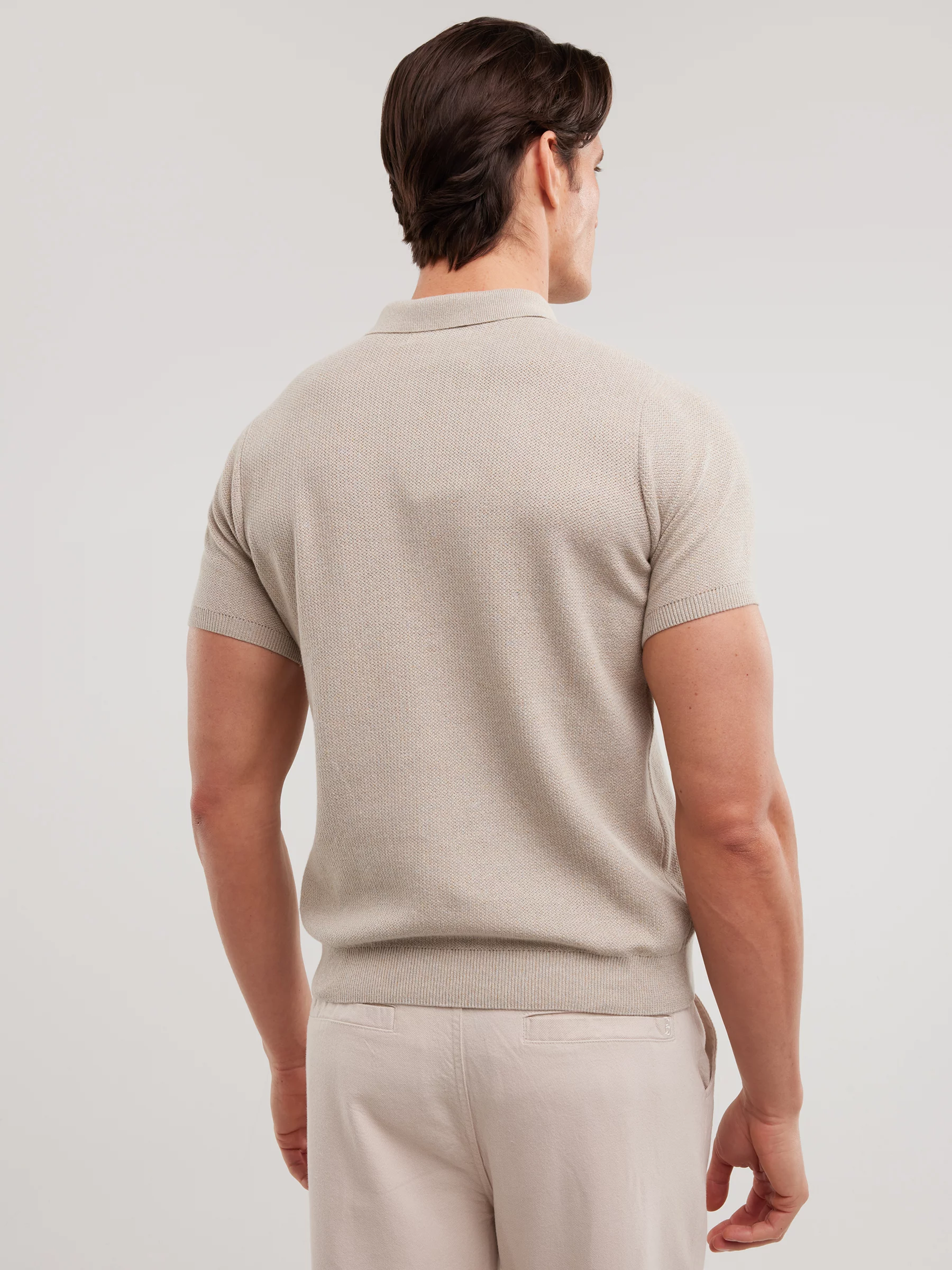 Sweter męski polo z krótkim rękawem beżowy Polonezzo 801