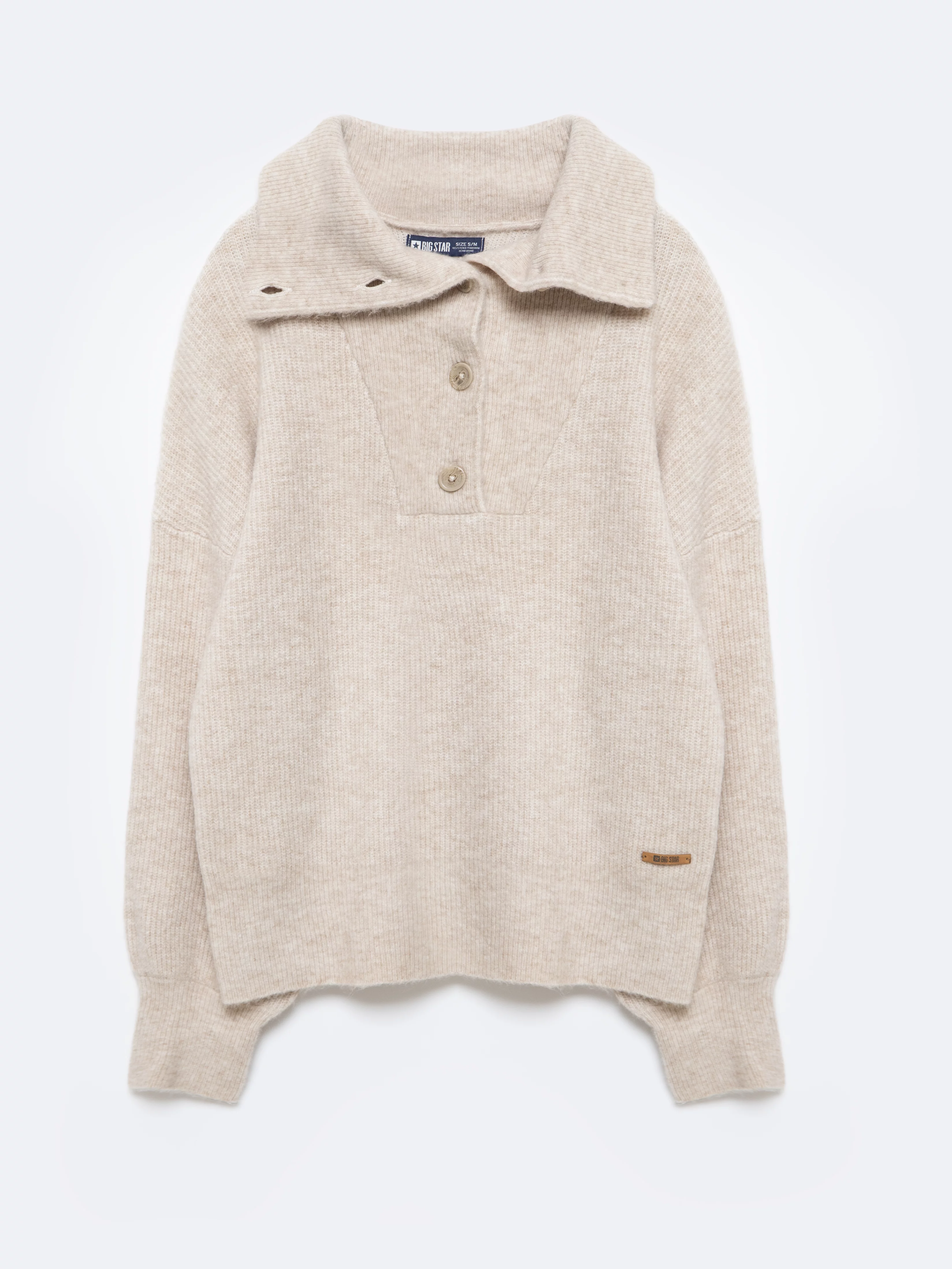 Sweter damski z rozpinanym golfem beżowy Pulina 801