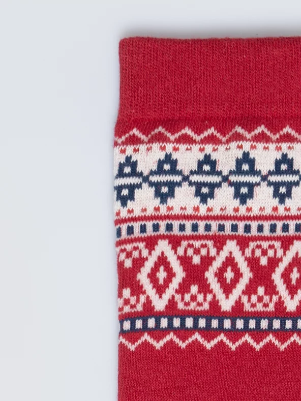 Skarpety długie ze wzorem skandynawskim czerwone Akseli 603