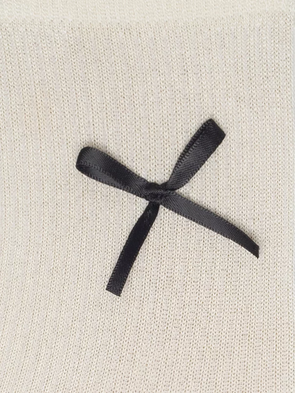 Skarpety dziewczęce długie z ozdobną kokardką kremowe Natasza 100