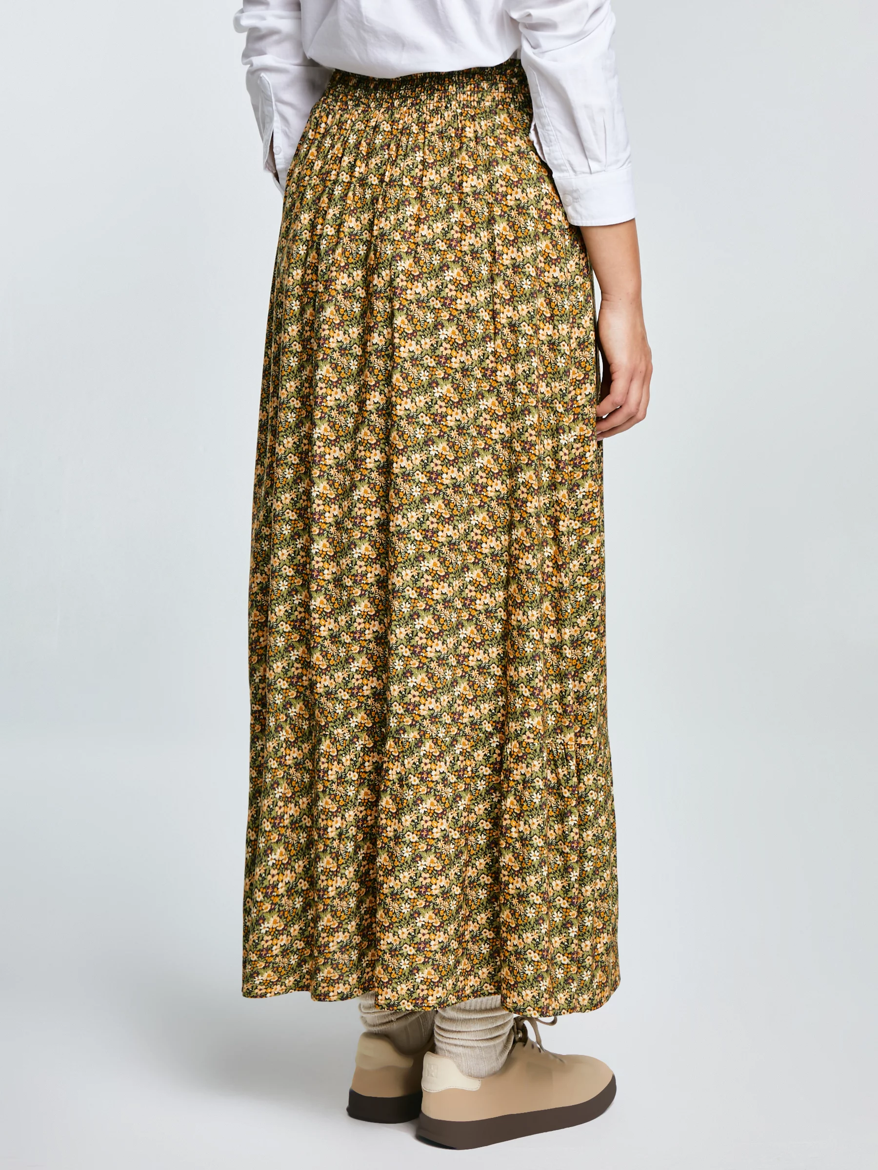 Spódnica damska midi z wiskozy z motywem kwiatowym żółta Inger 201