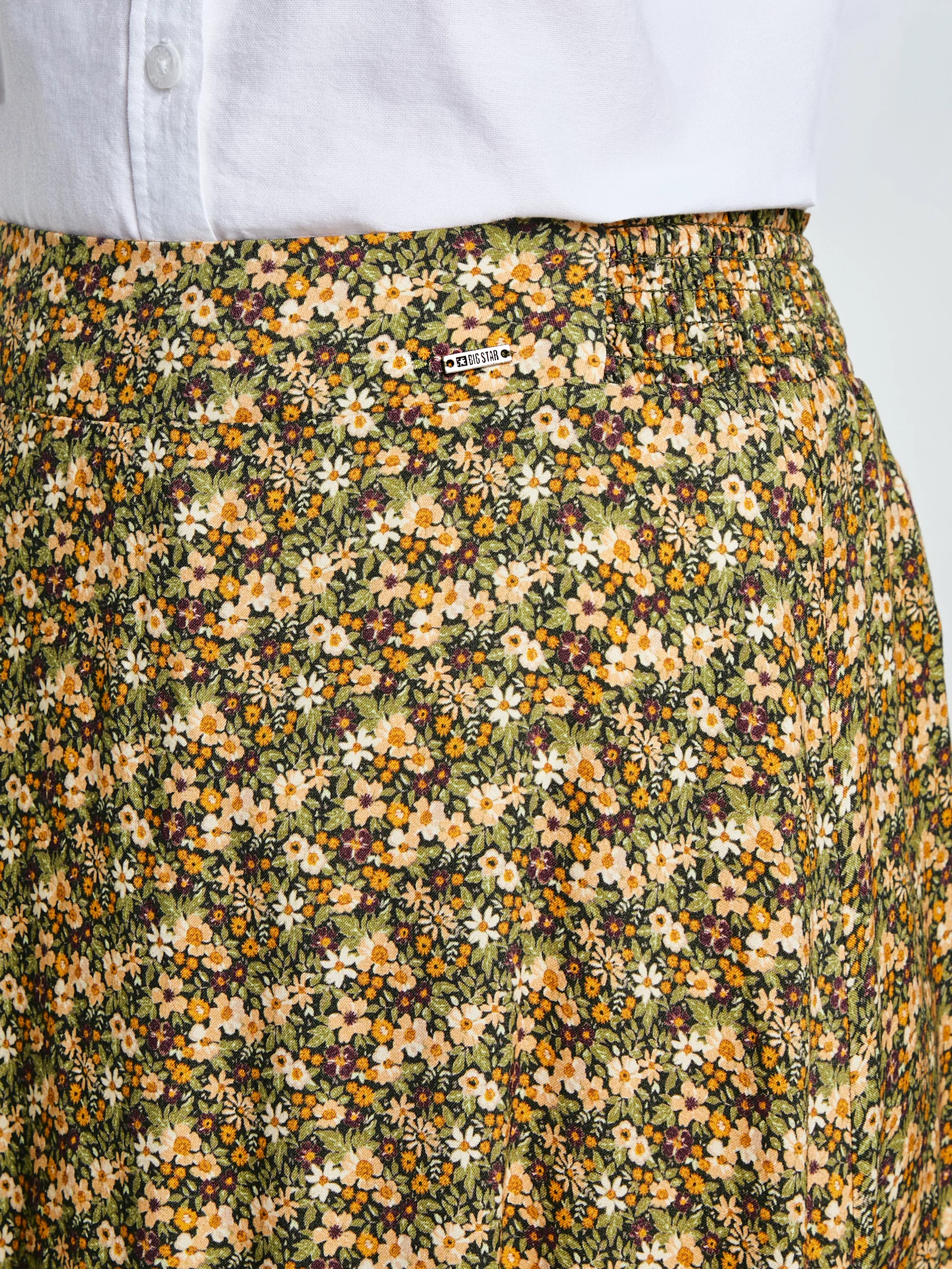 Spódnica damska midi z wiskozy z motywem kwiatowym żółta Inger 201