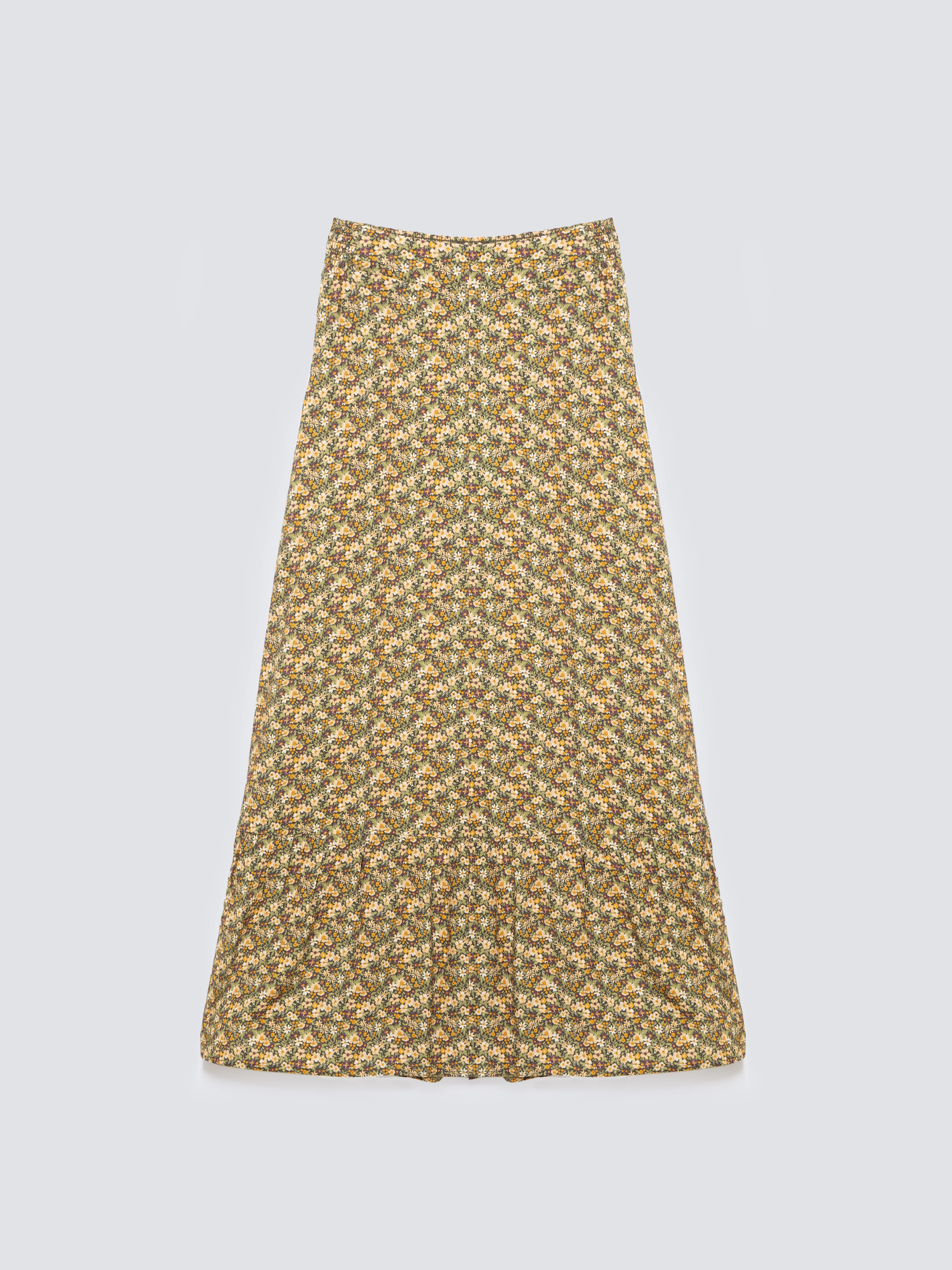 Spódnica damska midi z wiskozy z motywem kwiatowym żółta Inger 201