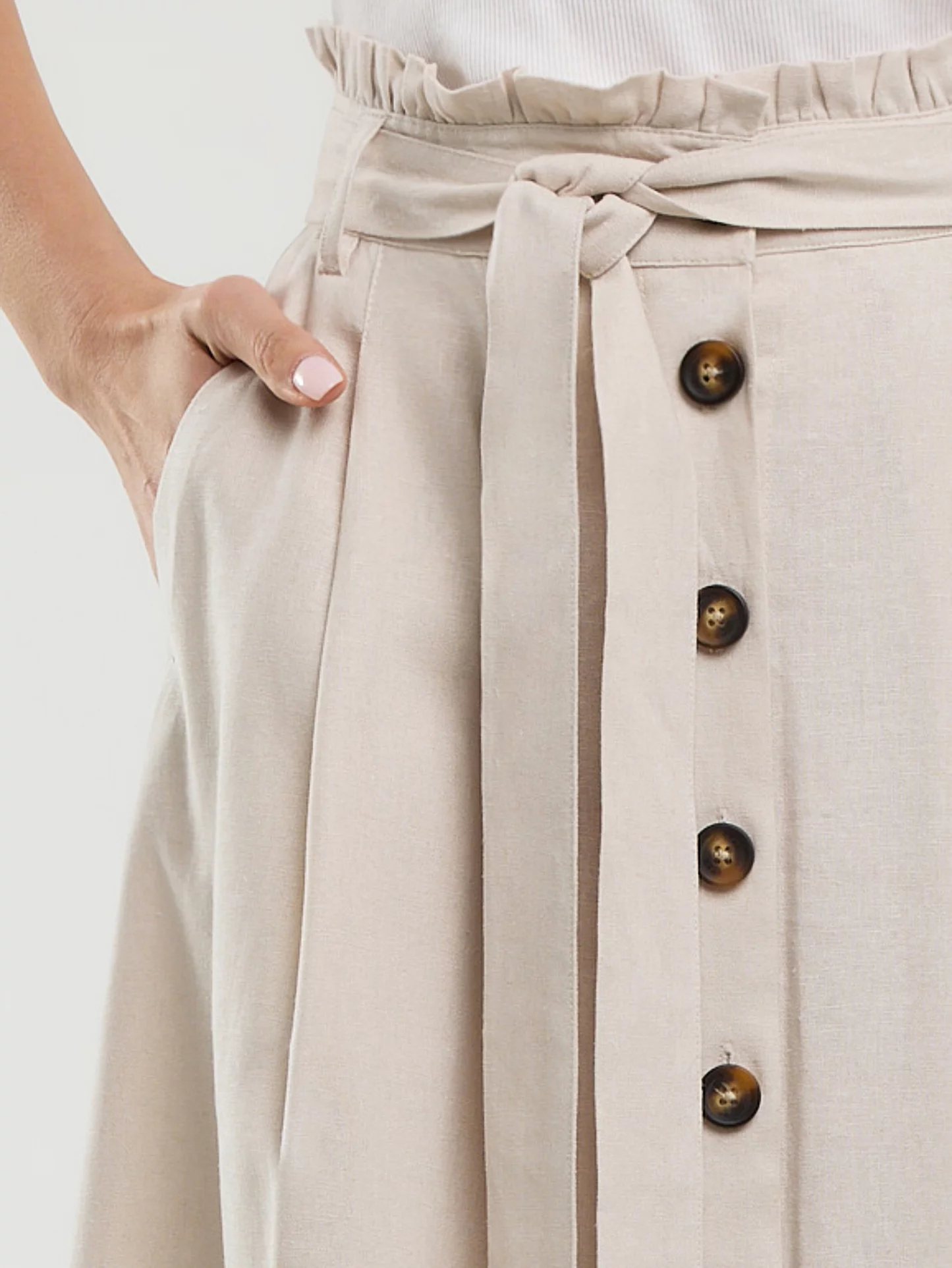 Spódnica damska midi lniana z ozdobnymi guzikami beżowa Cosmo 800