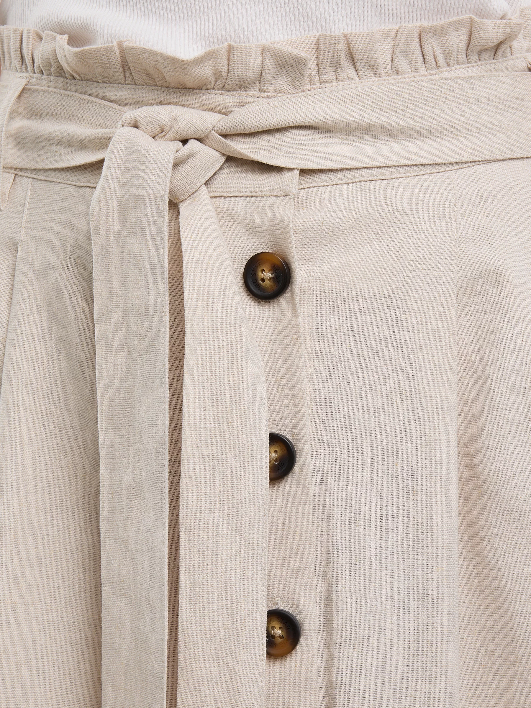 Spódnica damska midi lniana z ozdobnymi guzikami beżowa Cosmo 800