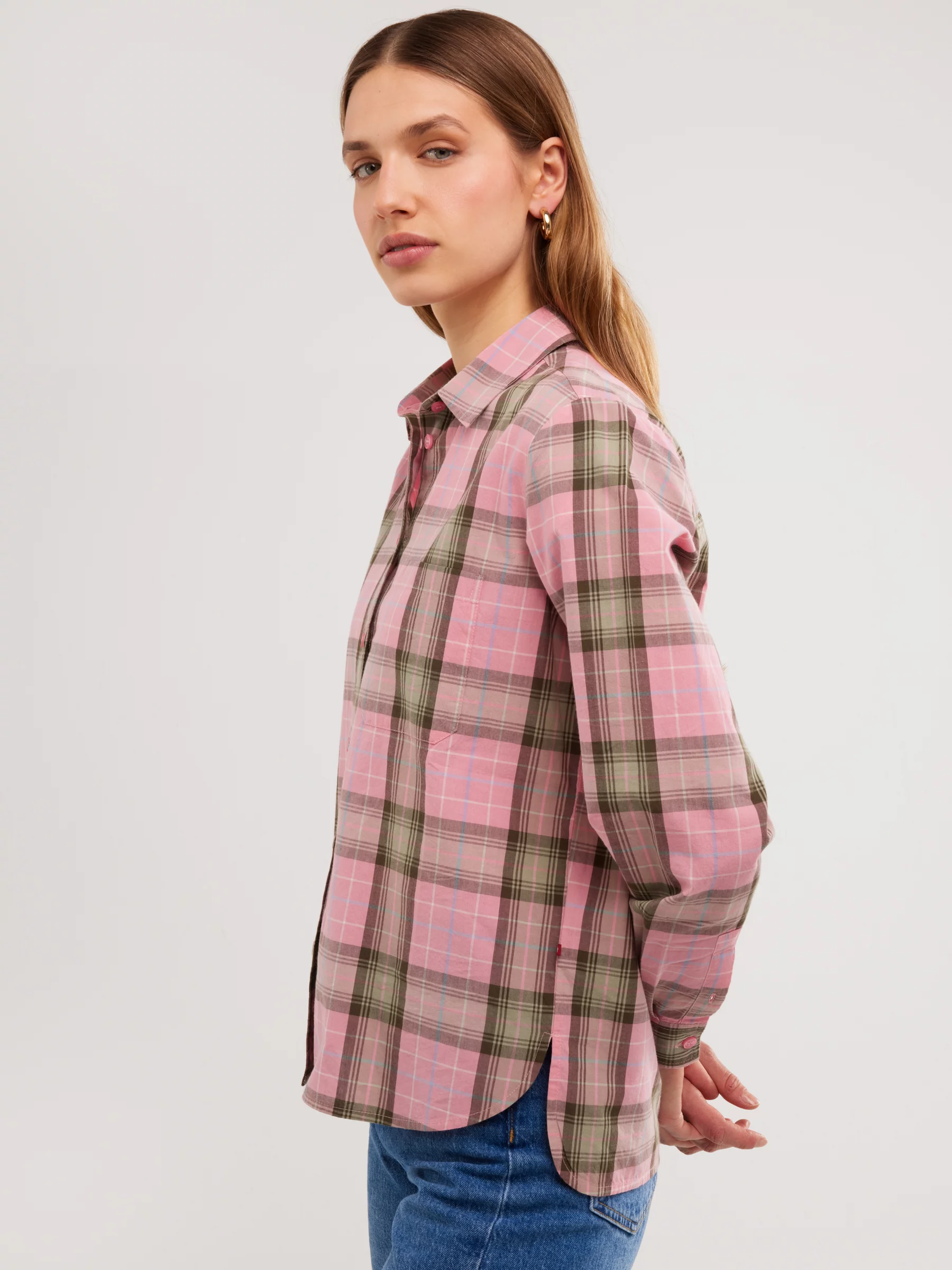 Koszula damska w kratę różowa Singi 601