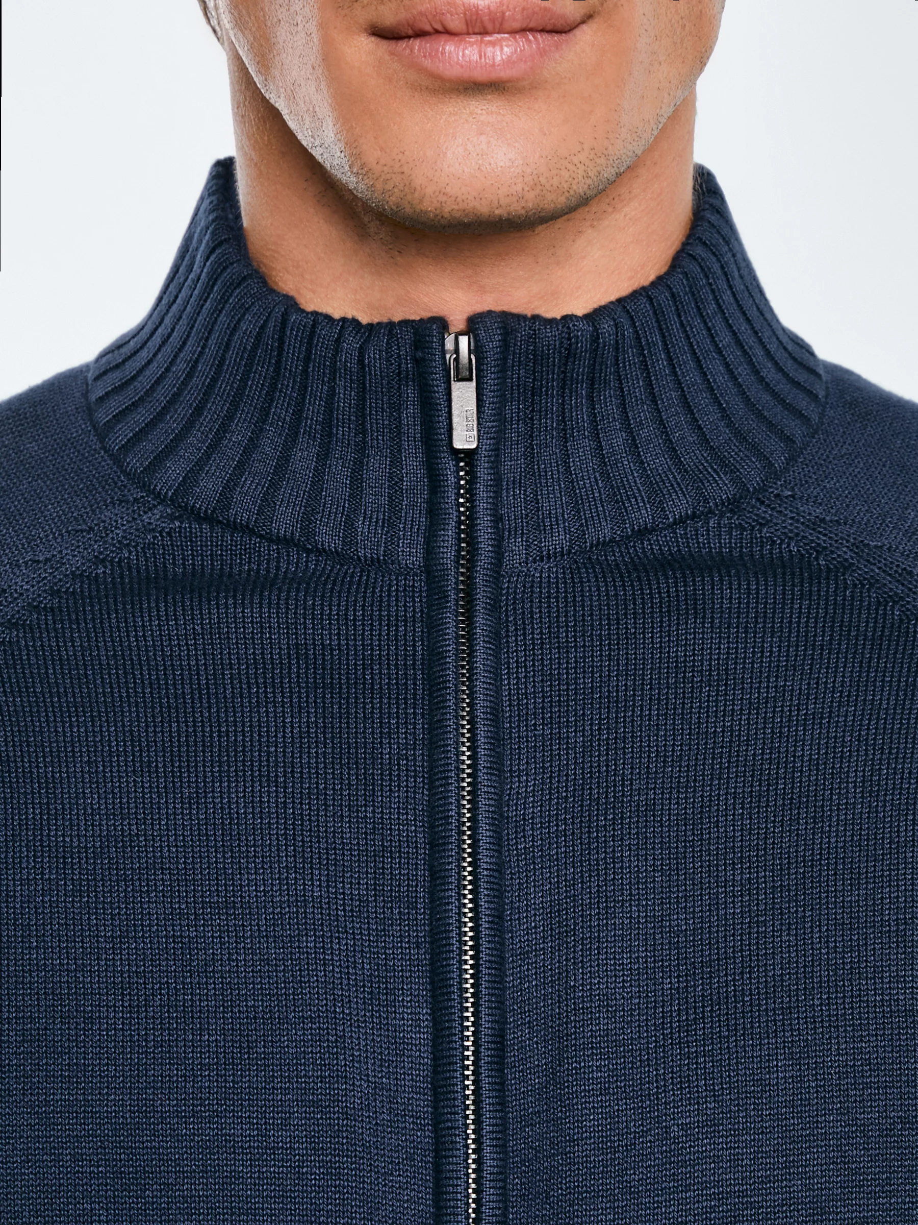 Sweter męski rozpinany ze stójką granatowy Nazar 403