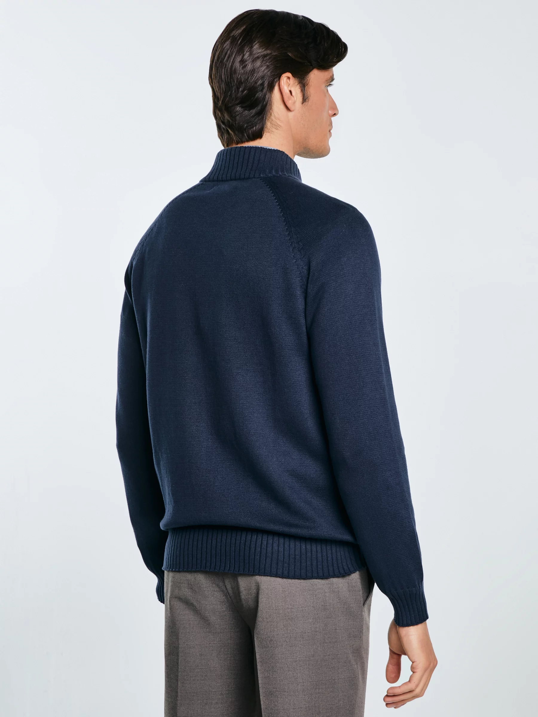 Sweter męski rozpinany ze stójką granatowy Nazar 403