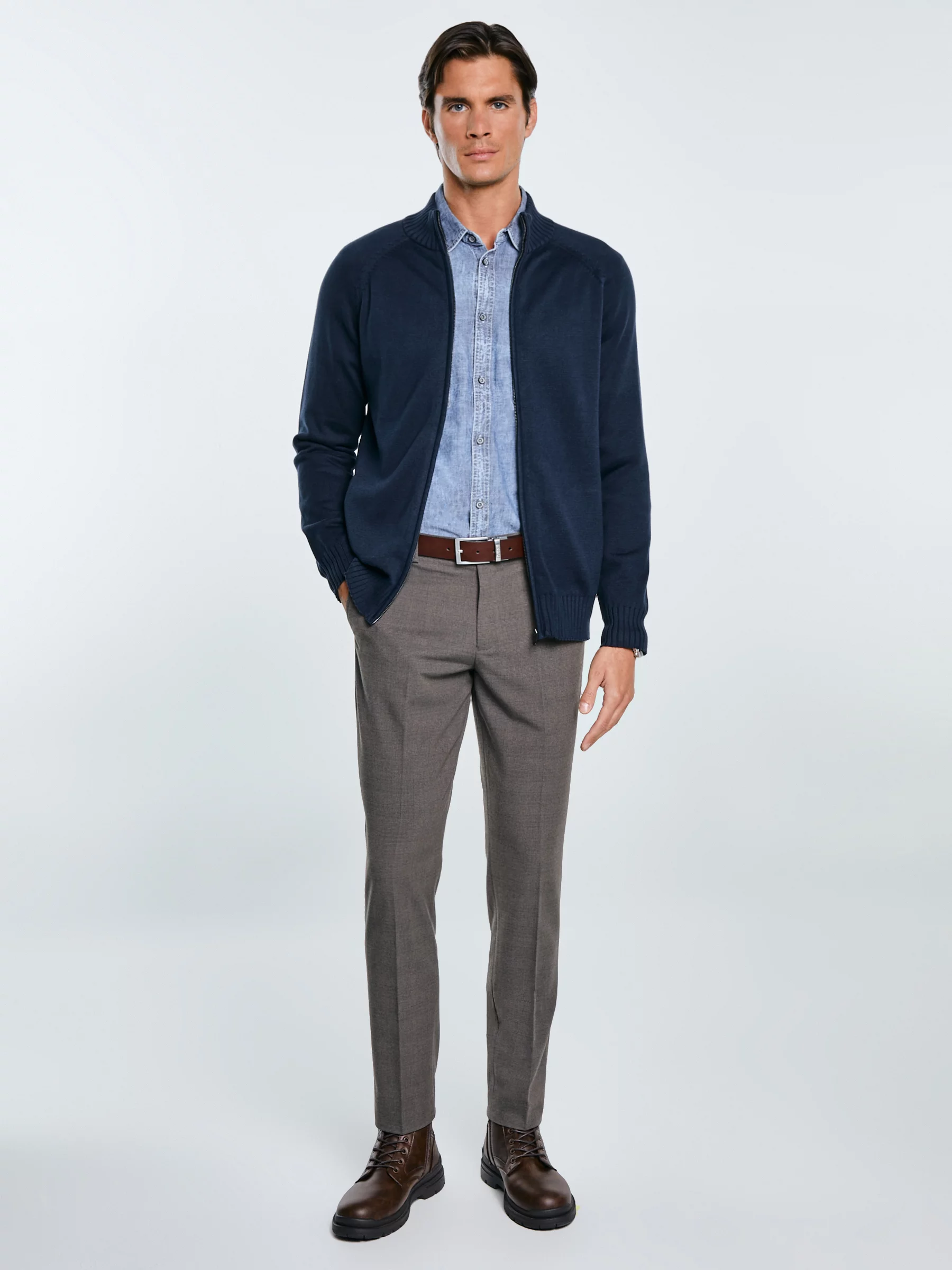 Sweter męski rozpinany ze stójką granatowy Nazar 403