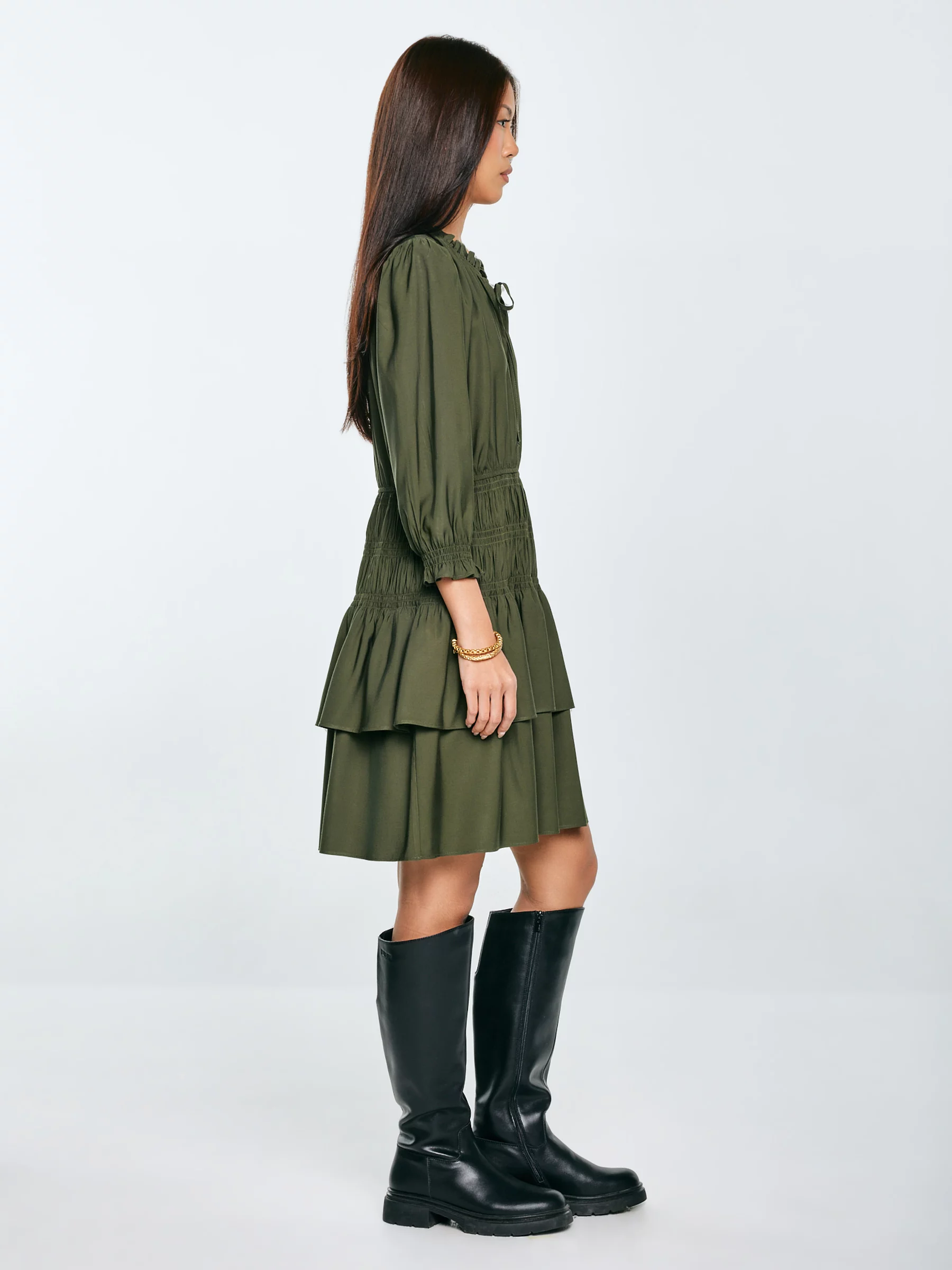 Sukienka damska mini z wiskozy khaki Kakuni 303