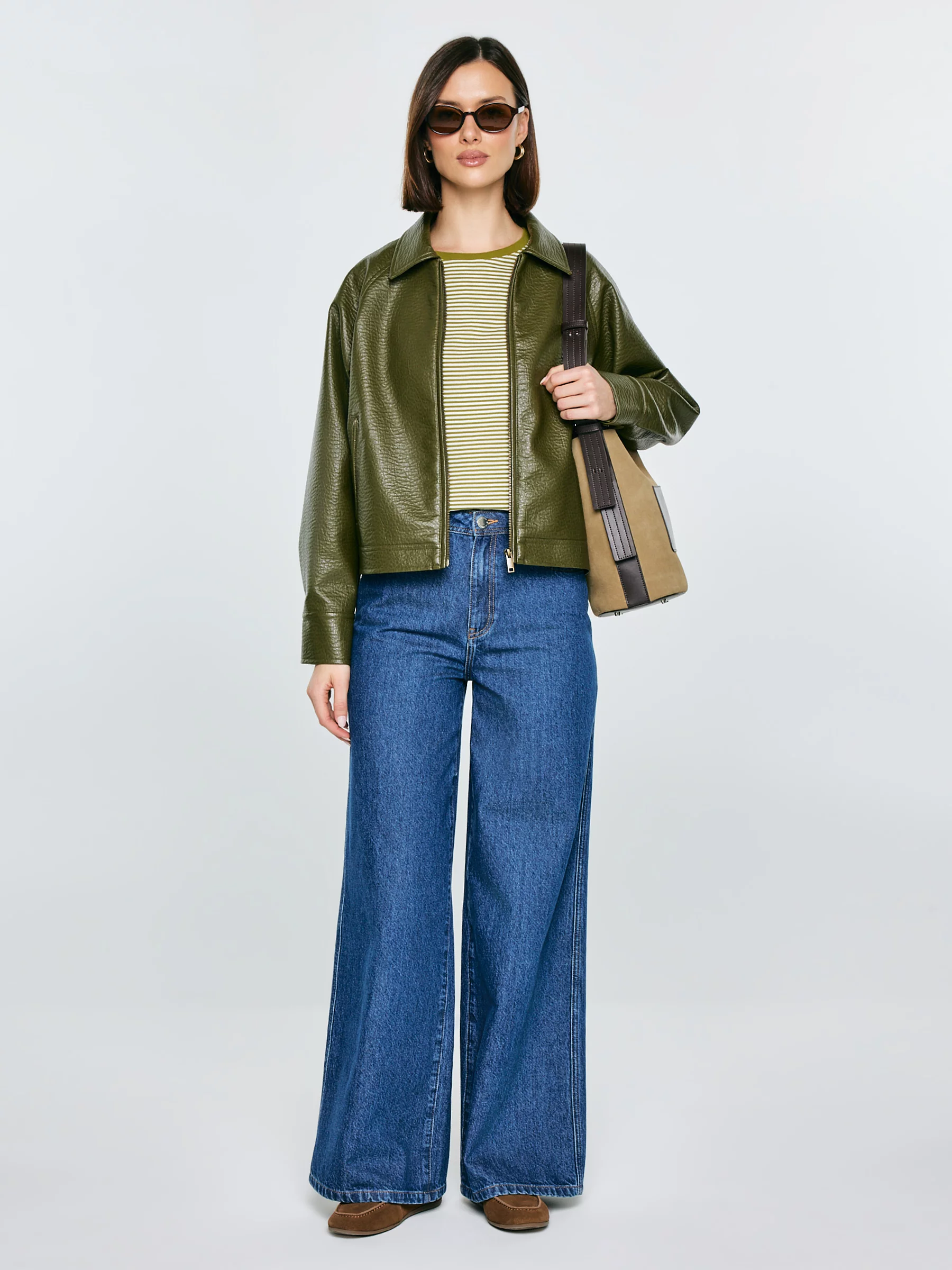 Koszulka damska w paski z haftem khaki Zenaisa 301