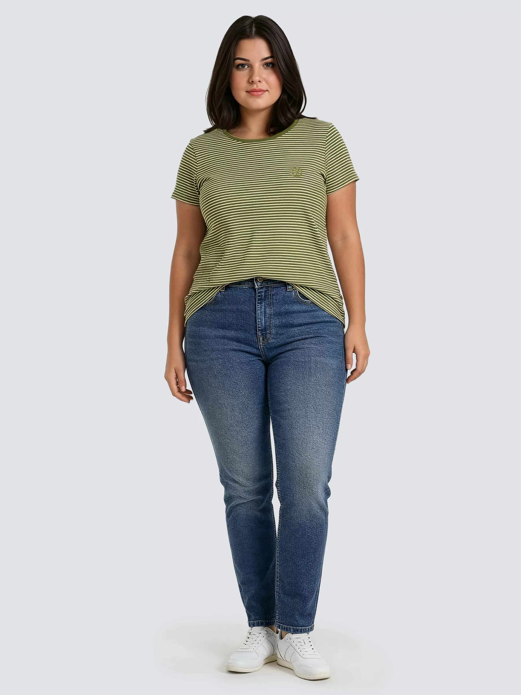 Koszulka damska w paski z haftem khaki Zenaisa 301