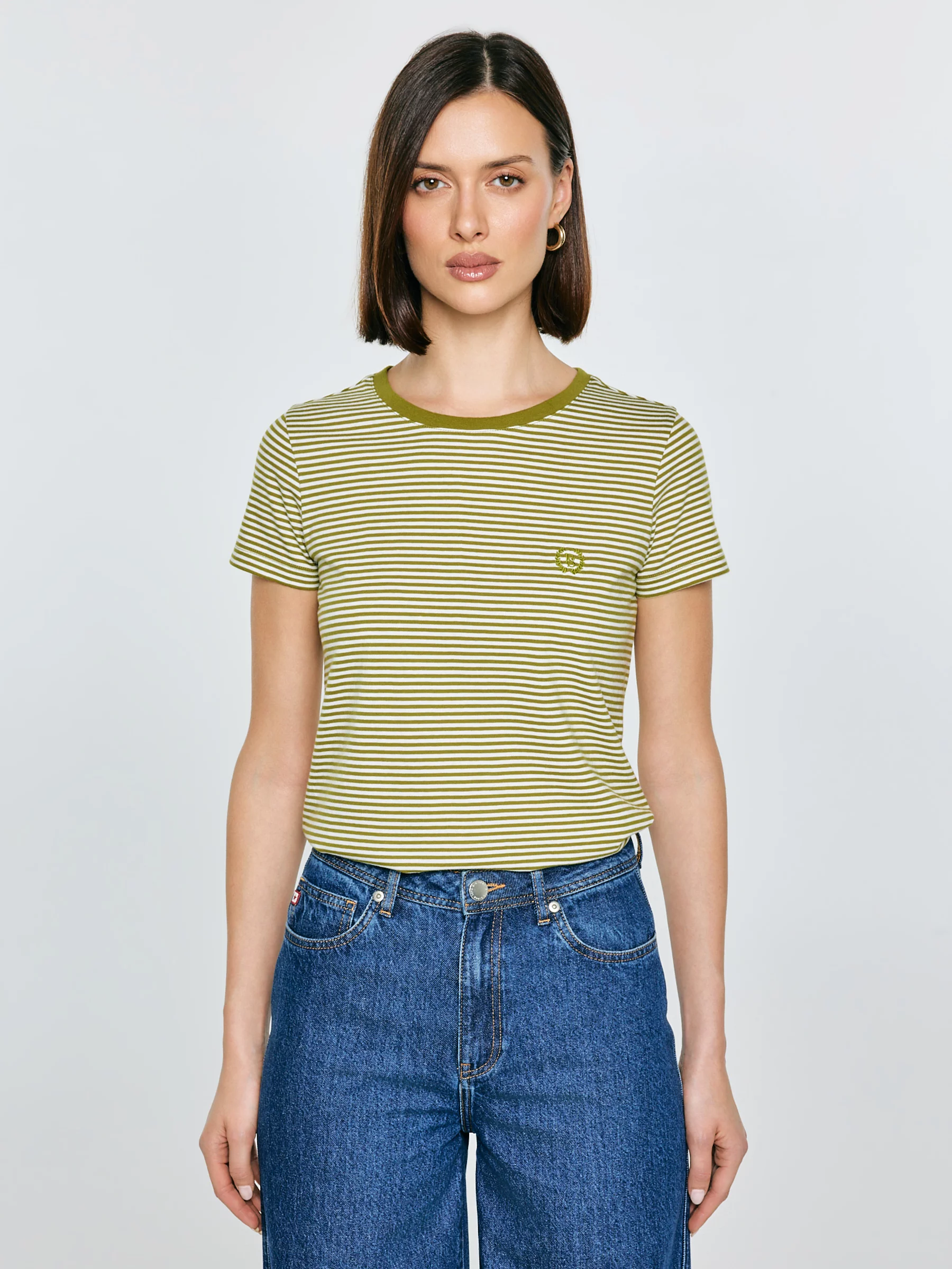 Koszulka damska w paski z haftem khaki Zenaisa 301