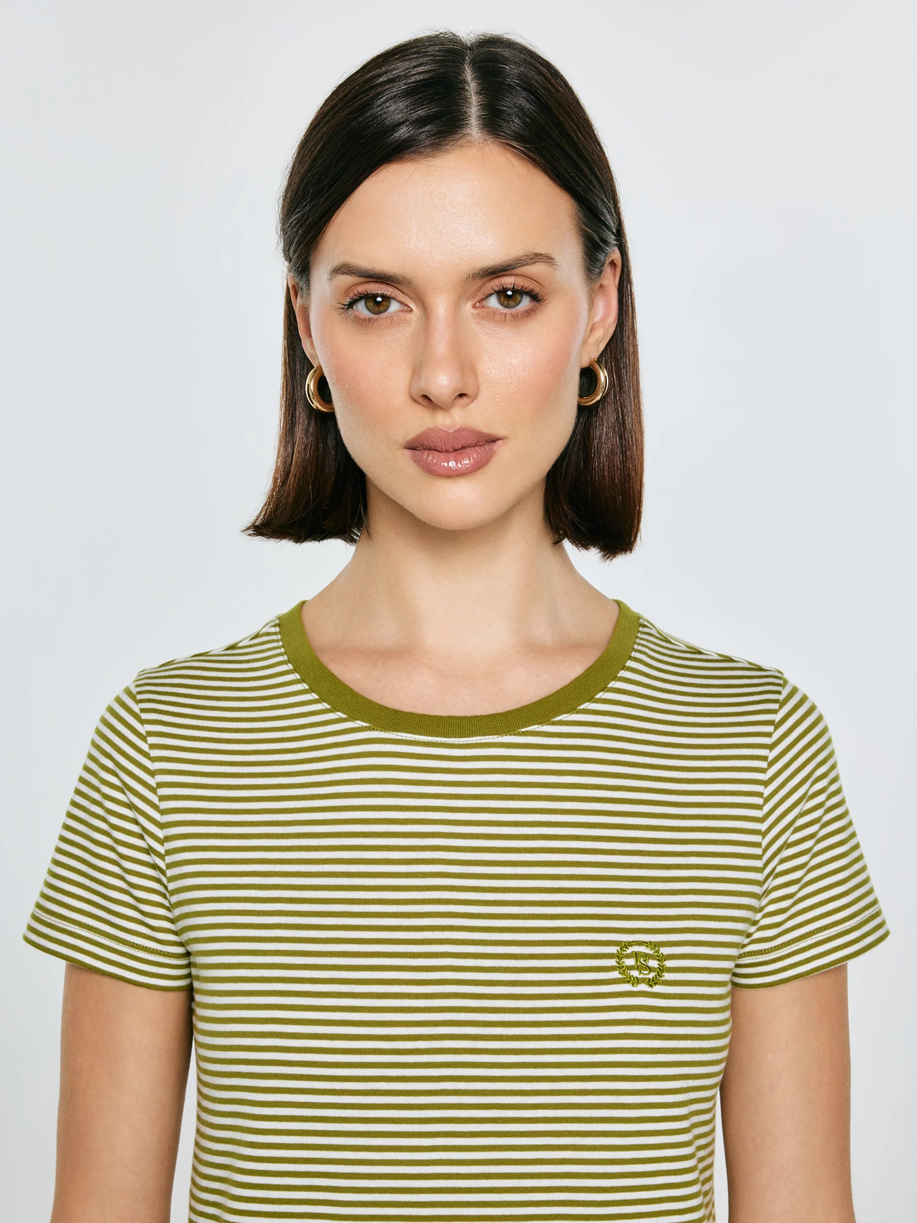 Koszulka damska w paski z haftem khaki Zenaisa 301