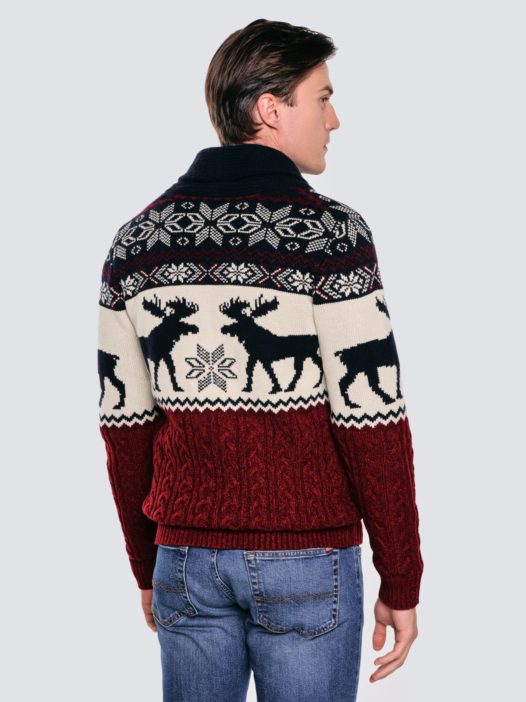 Kardigan męski ze wzorem skandynawskim bordowo-granatowy Lorenzo 000