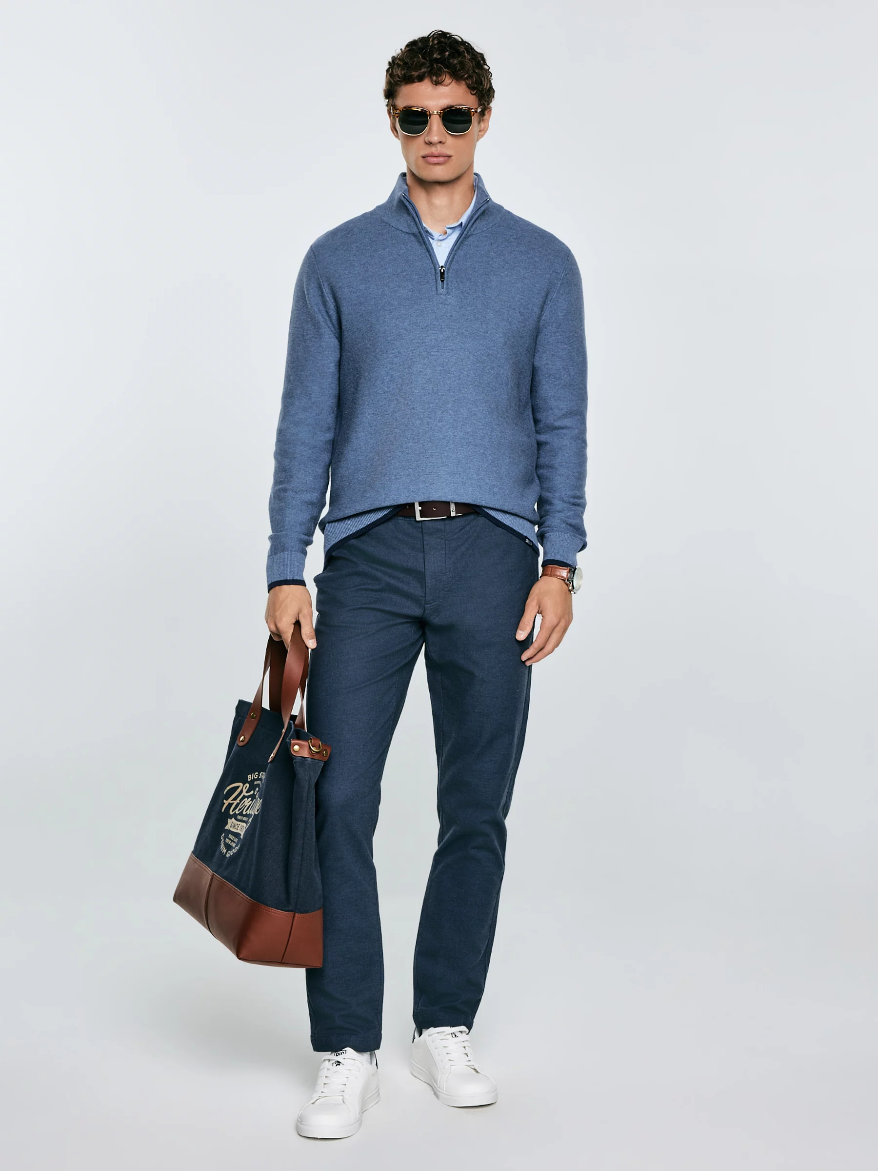 Sweter męski z półgolfem i krótkim zamkiem niebieski Samsonis 402