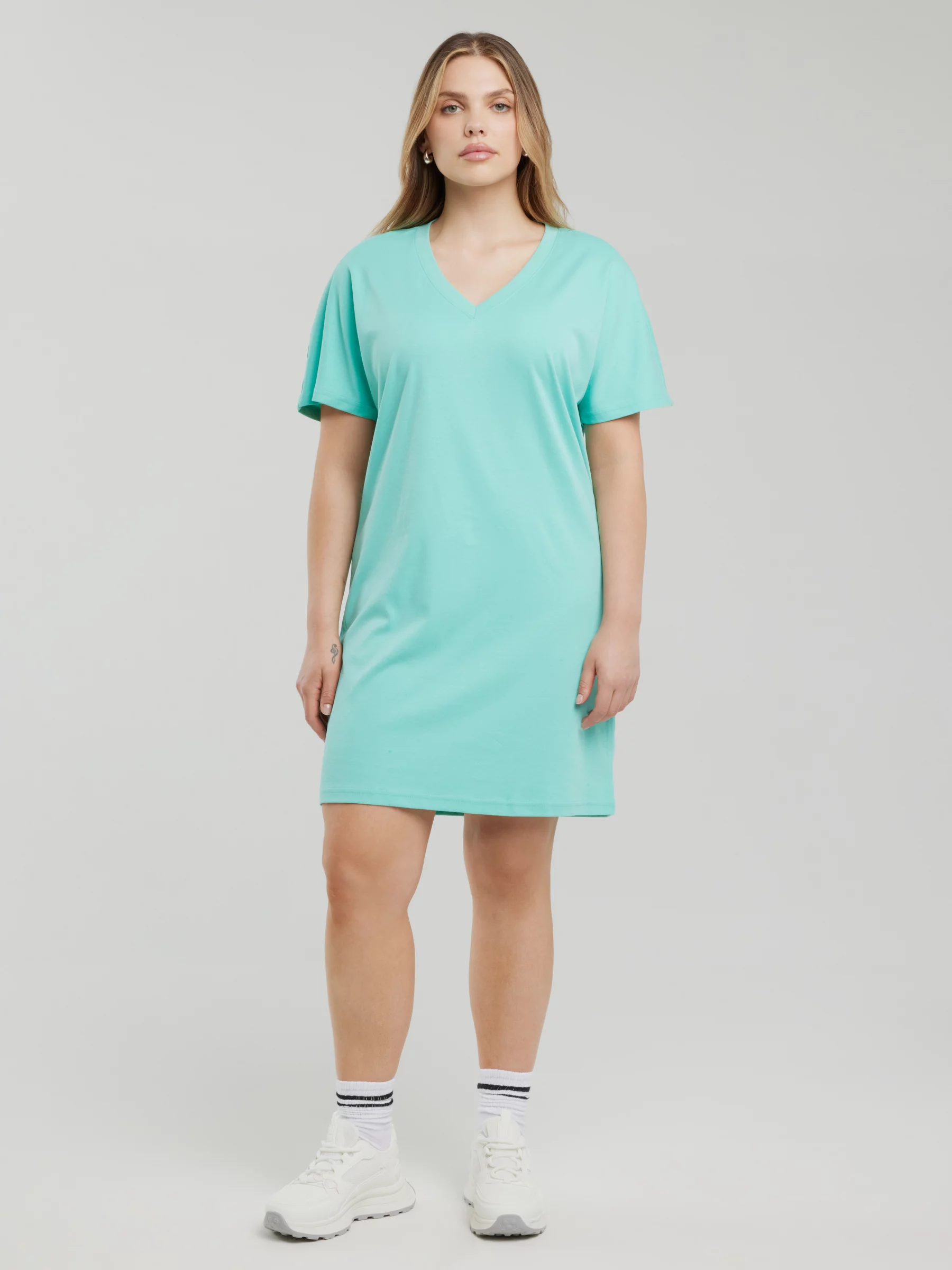 Sukienka damska bawełniana z krótkim rękawem turkusowa Zorkaya 302