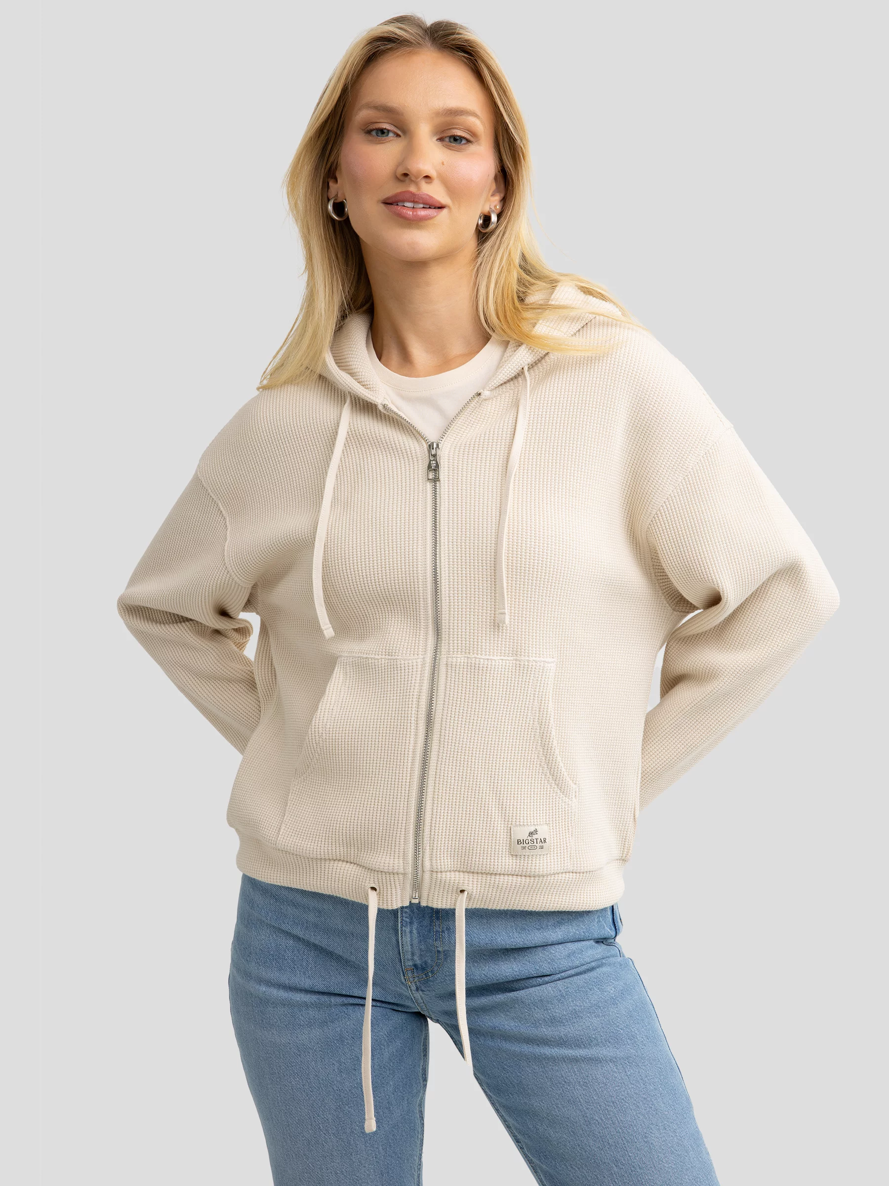 Bluza damska rozpinana z kapturem kremowa Grala 103