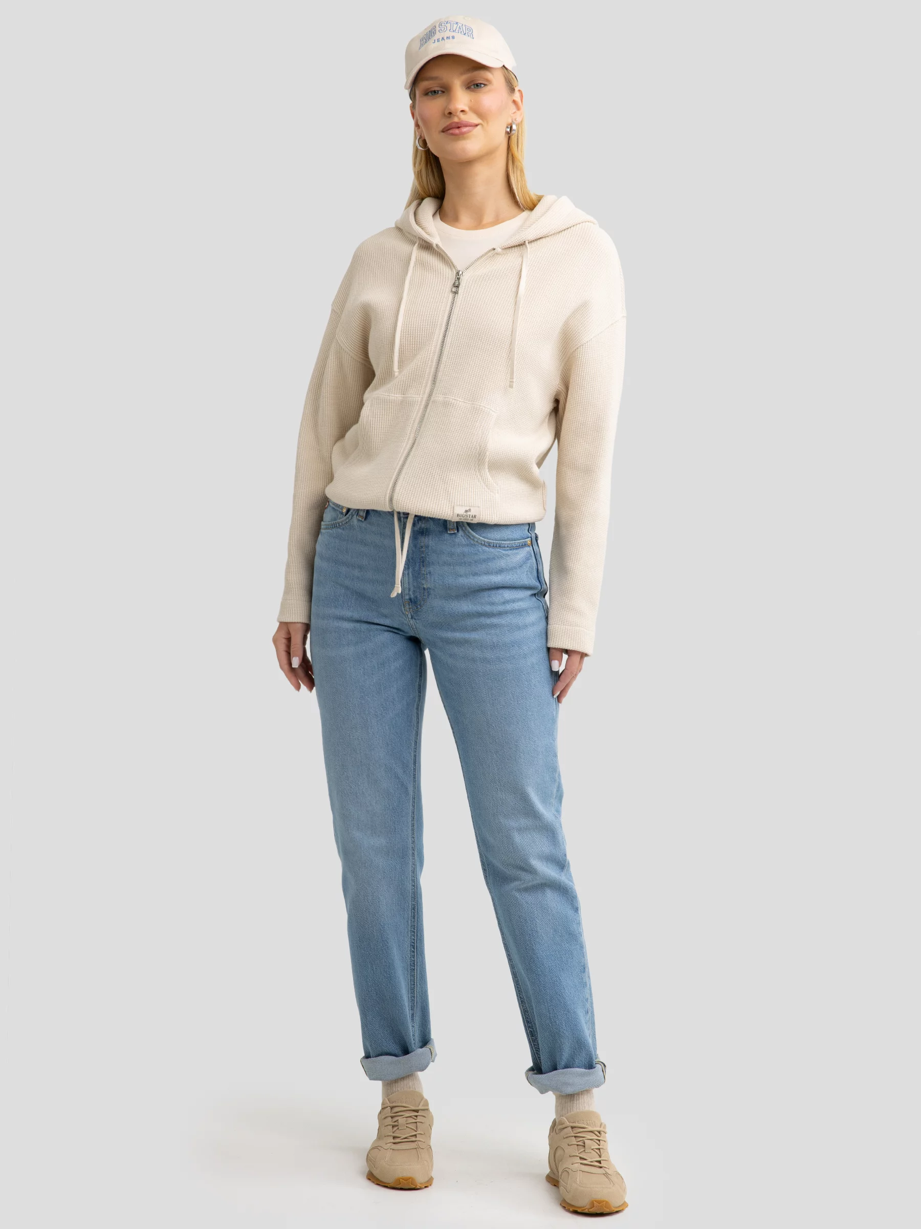 Bluza damska rozpinana z kapturem kremowa Grala 103