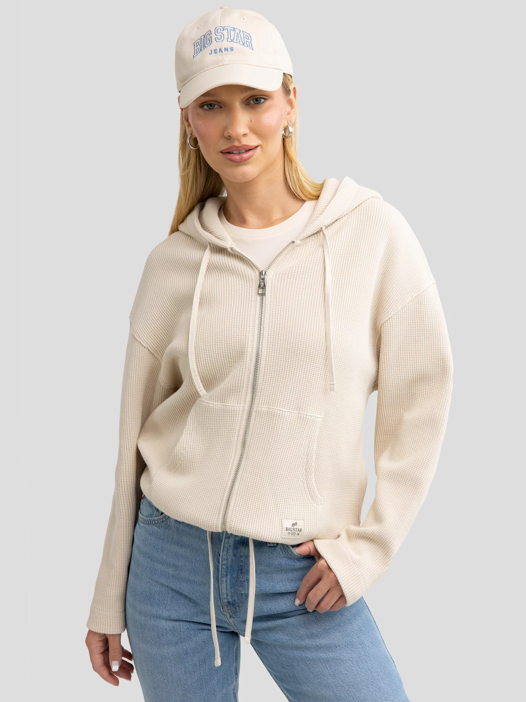 Bluza damska rozpinana z kapturem kremowa Grala 103