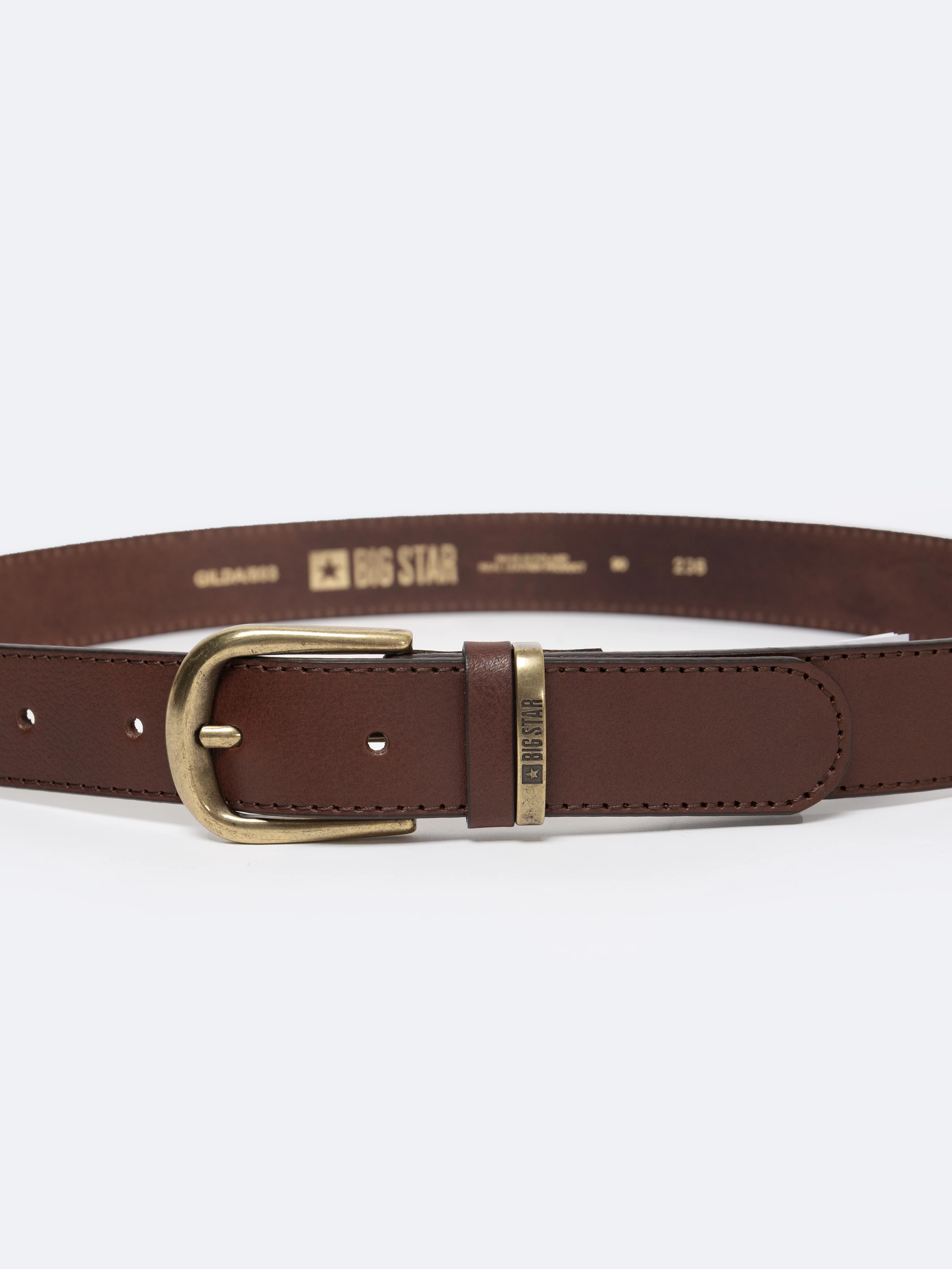 Pasek damski skórzany ze złotą klamrą brązowy Gilda 803