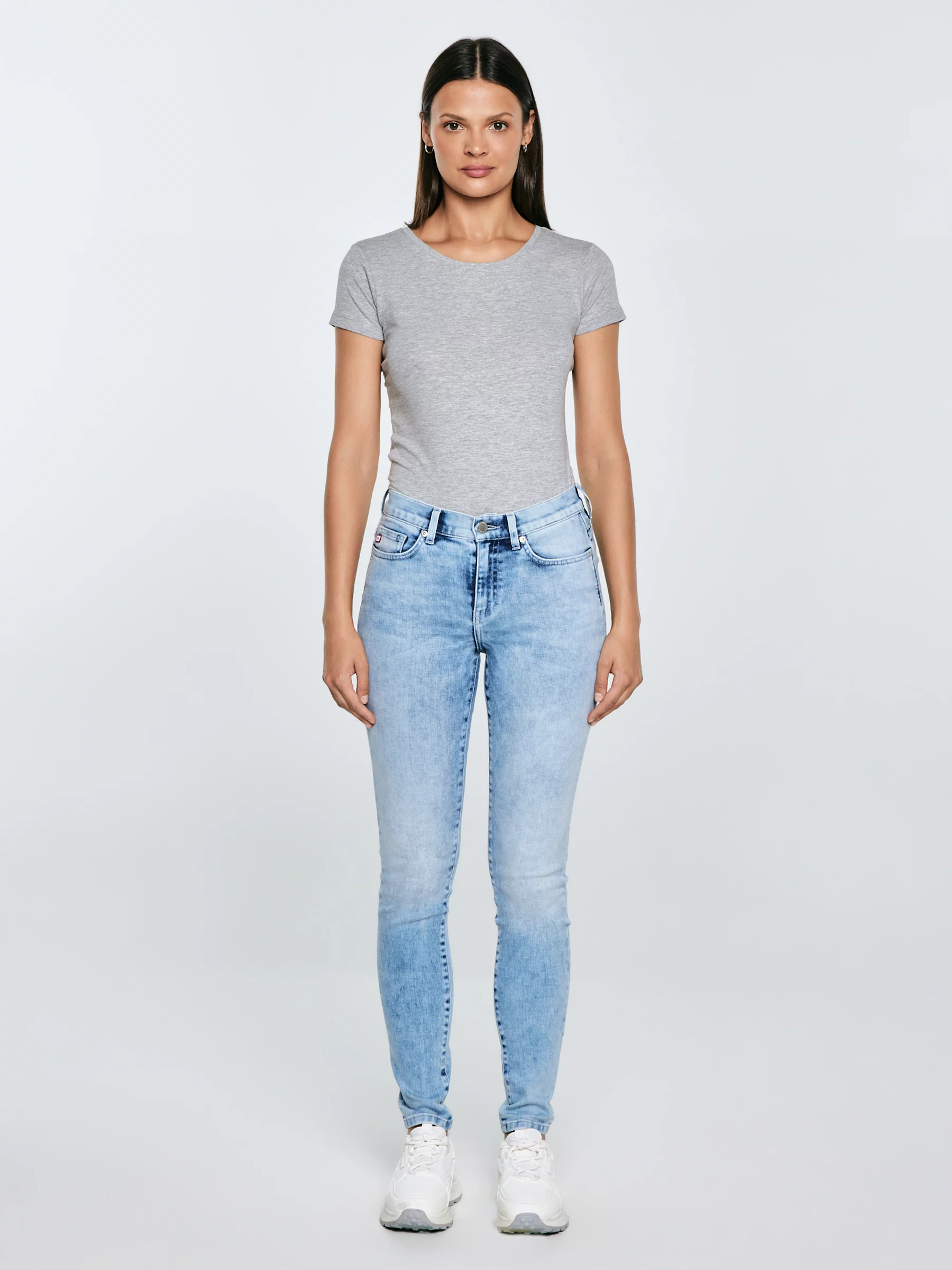 Jeansy damskie skinny marmurkowe jasnoniebieskie Adela 138