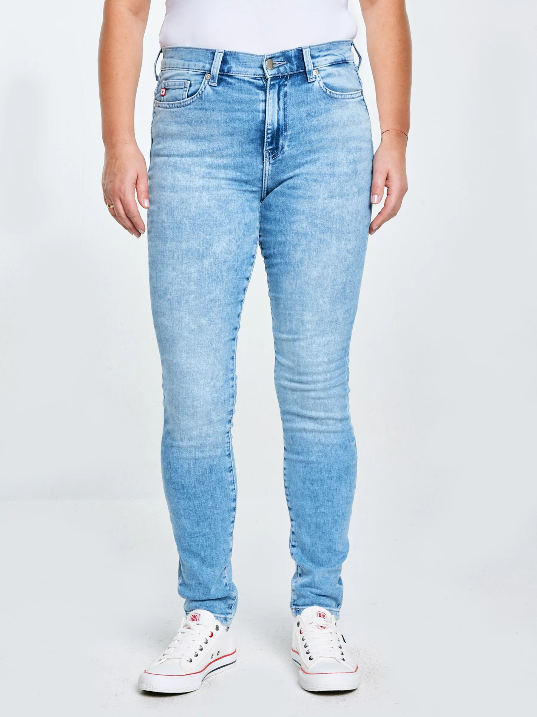 Jeansy damskie skinny marmurkowe jasnoniebieskie Adela 138