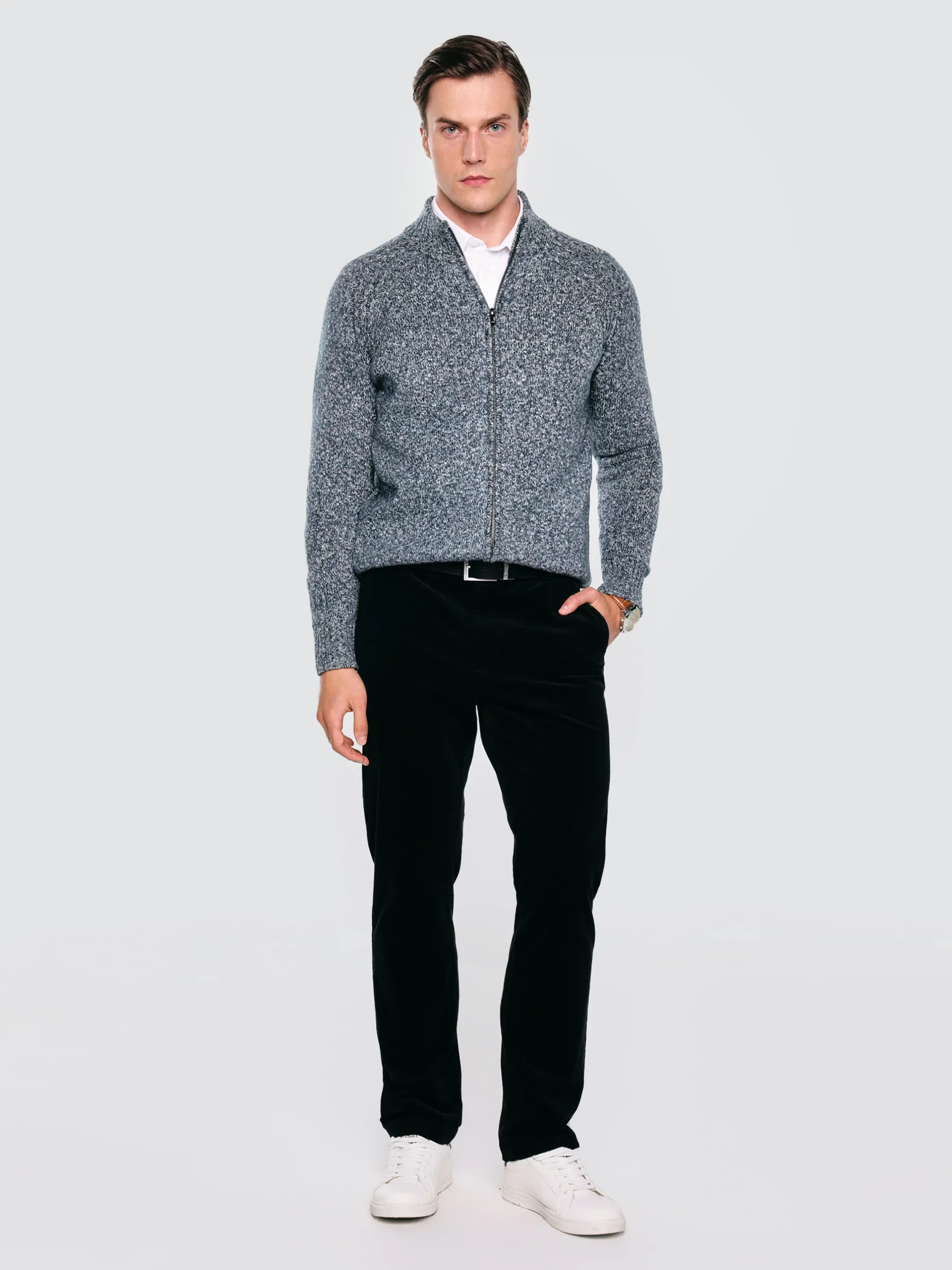 Sweter męski rozpinany melanżowy niebieski Dionis 402