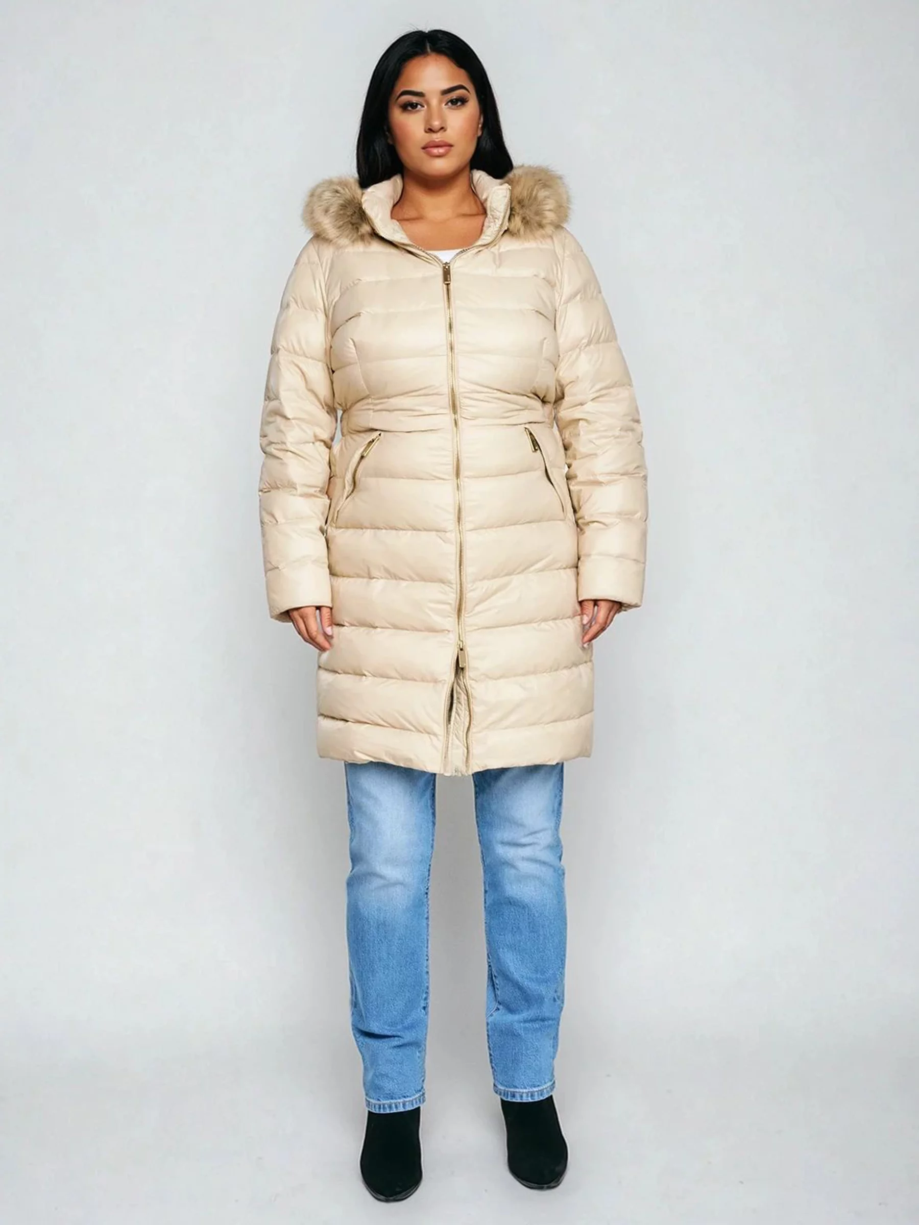 Płaszcz damski puchowy pikowany beżowy Rosabel 801
