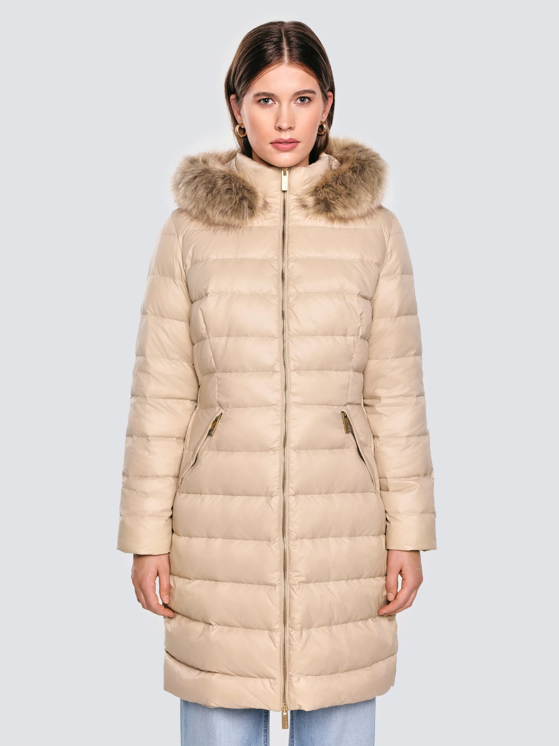 Płaszcz damski puchowy pikowany beżowy Rosabel 801