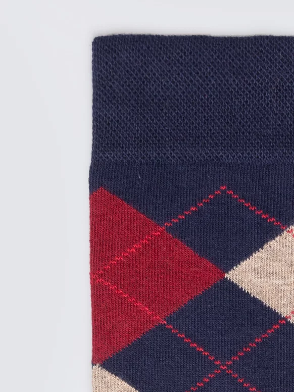 Skarpety męskie długie w romby granatowe Stefanos 403