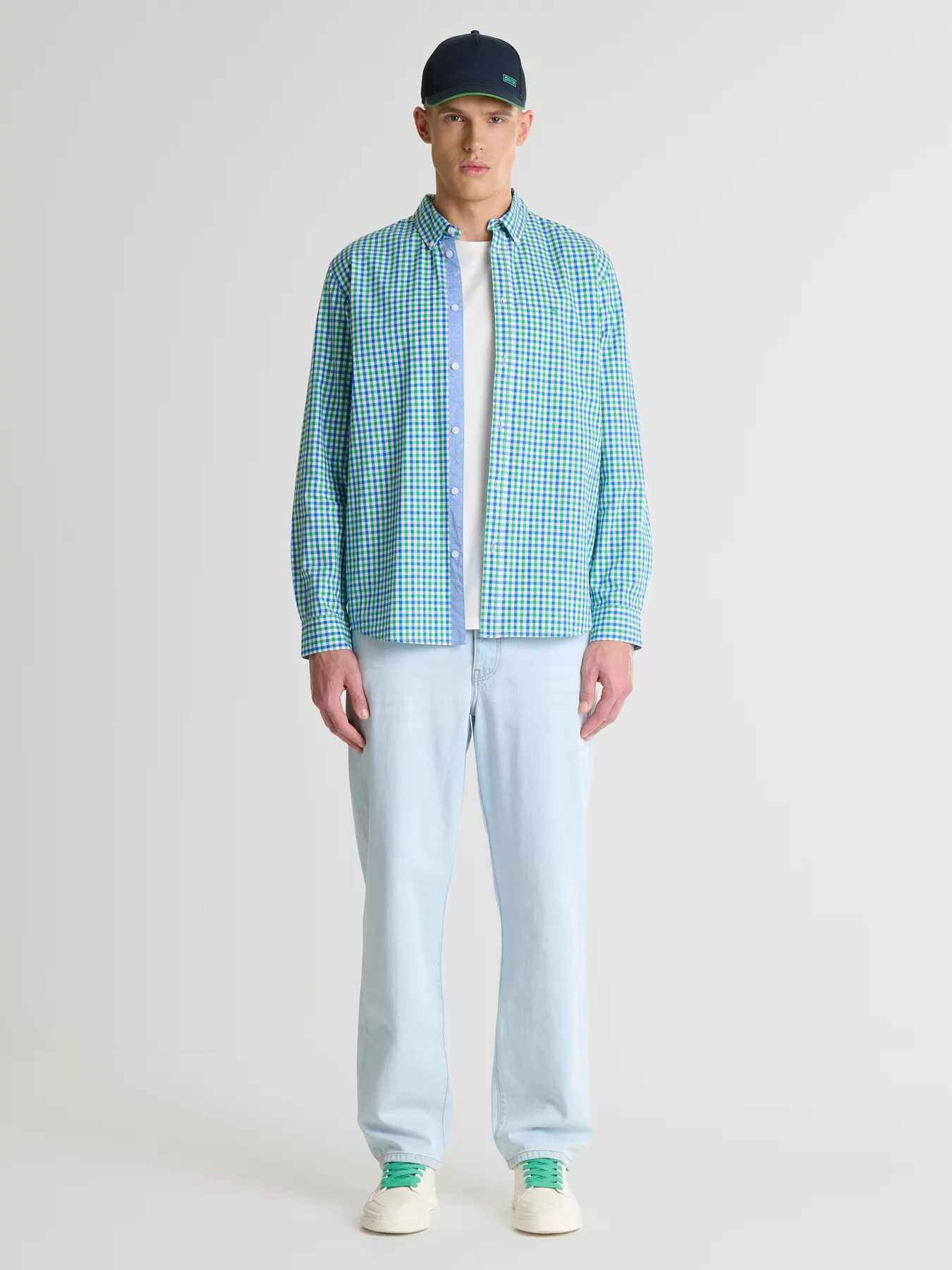 Koszula męska w drobną kratę zielona Mowerin 301