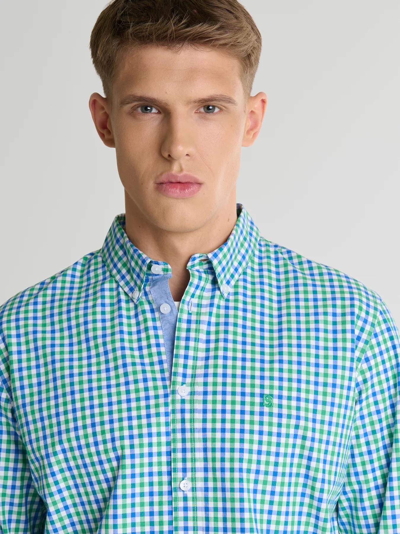 Koszula męska w drobną kratę zielona Mowerin 301