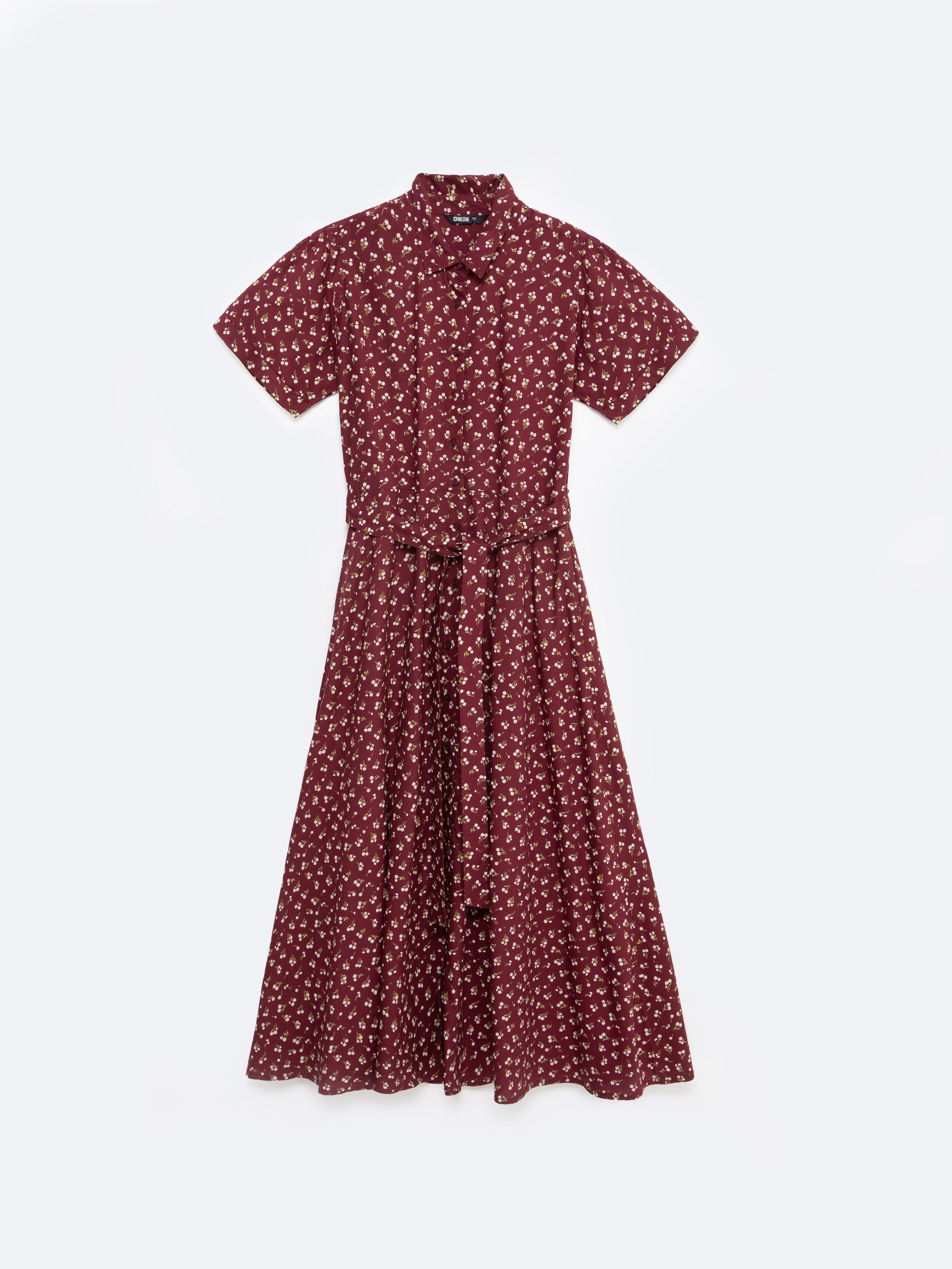 Sukienka damska midi z wiskozy z motywem kwiatowym bordowa Nahai 604