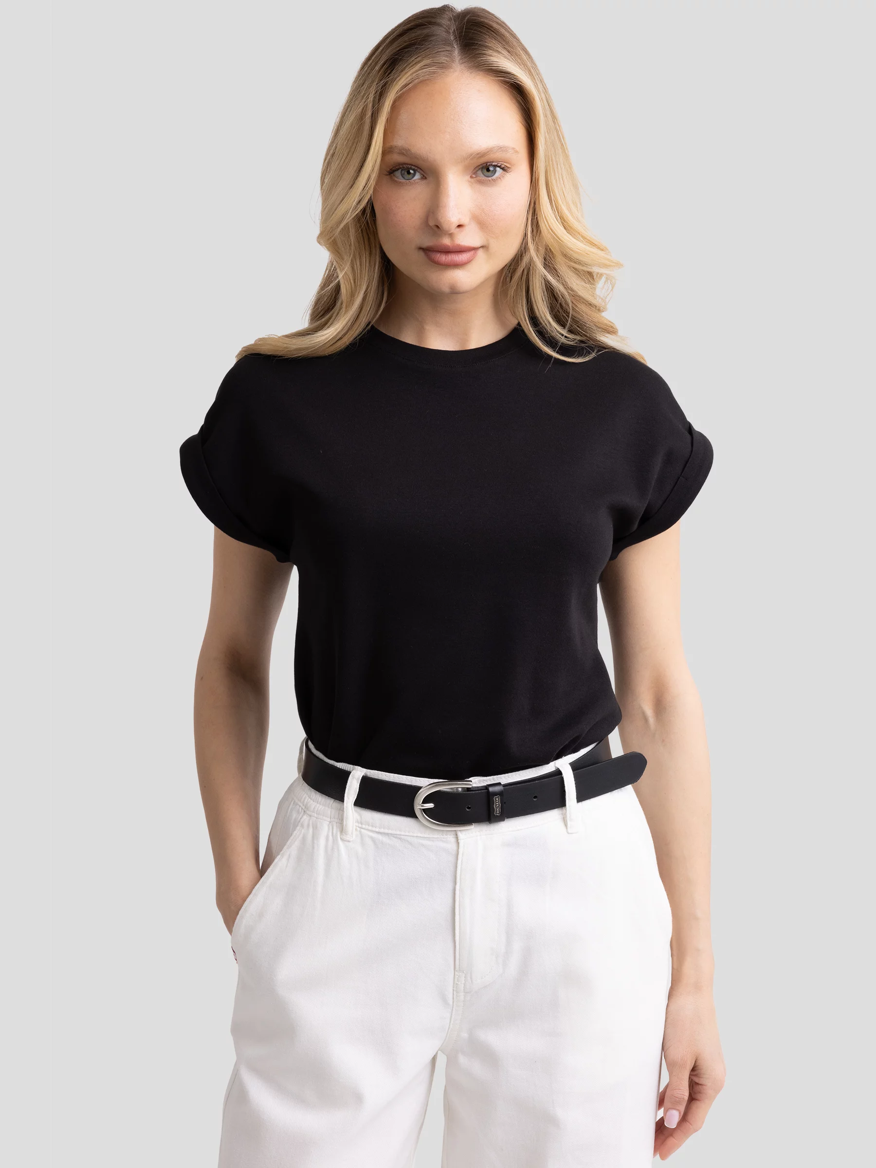 Koszulka damska z podwijanym rękawem czarna Adela 906