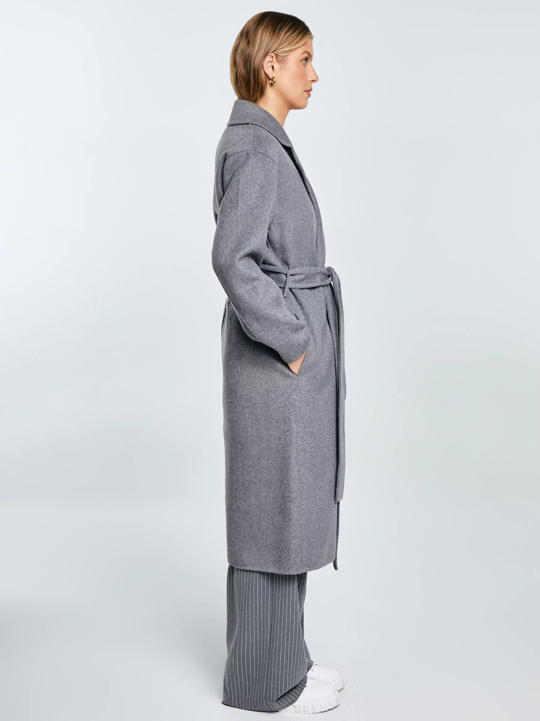 Płaszcz damski wełniany wiązany szary Oshana 903