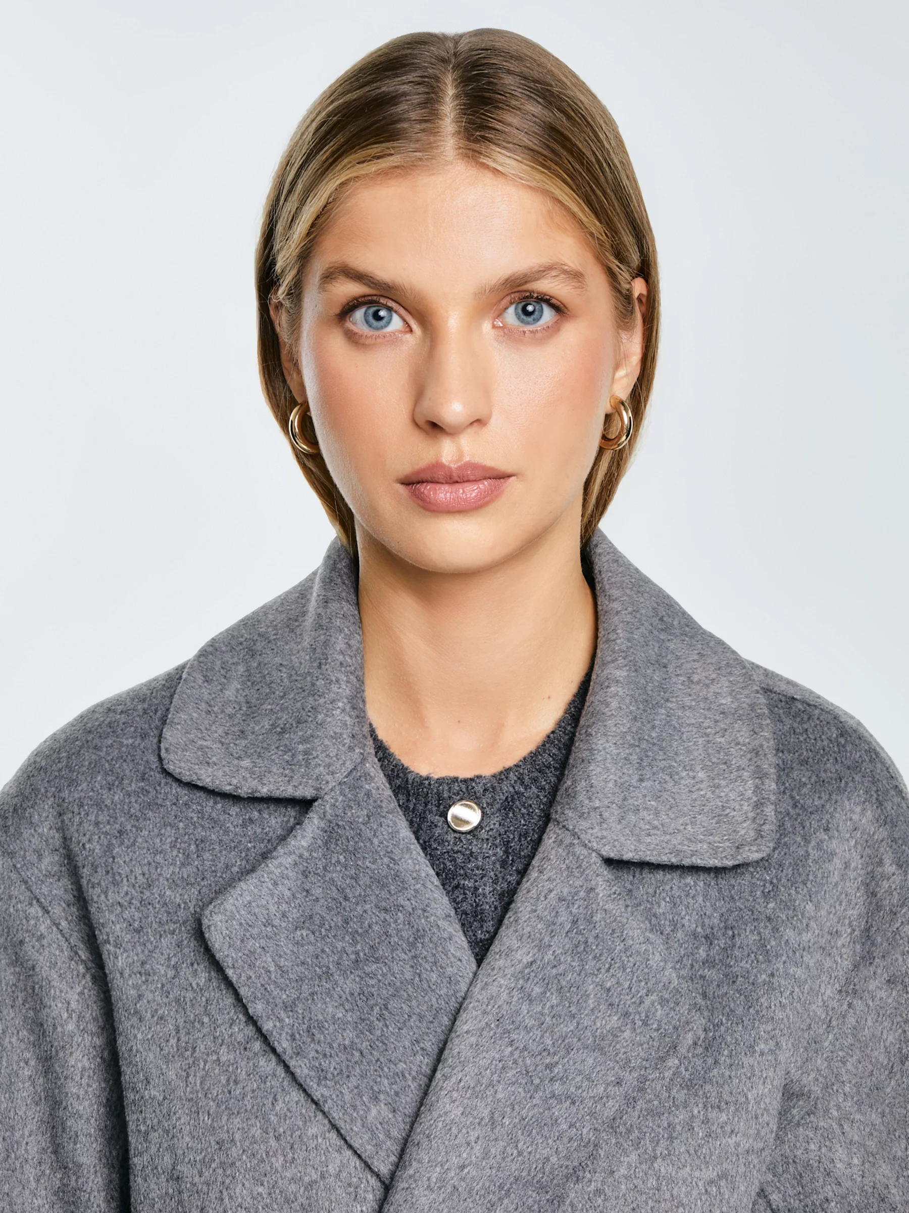 Płaszcz damski wełniany wiązany szary Oshana 903