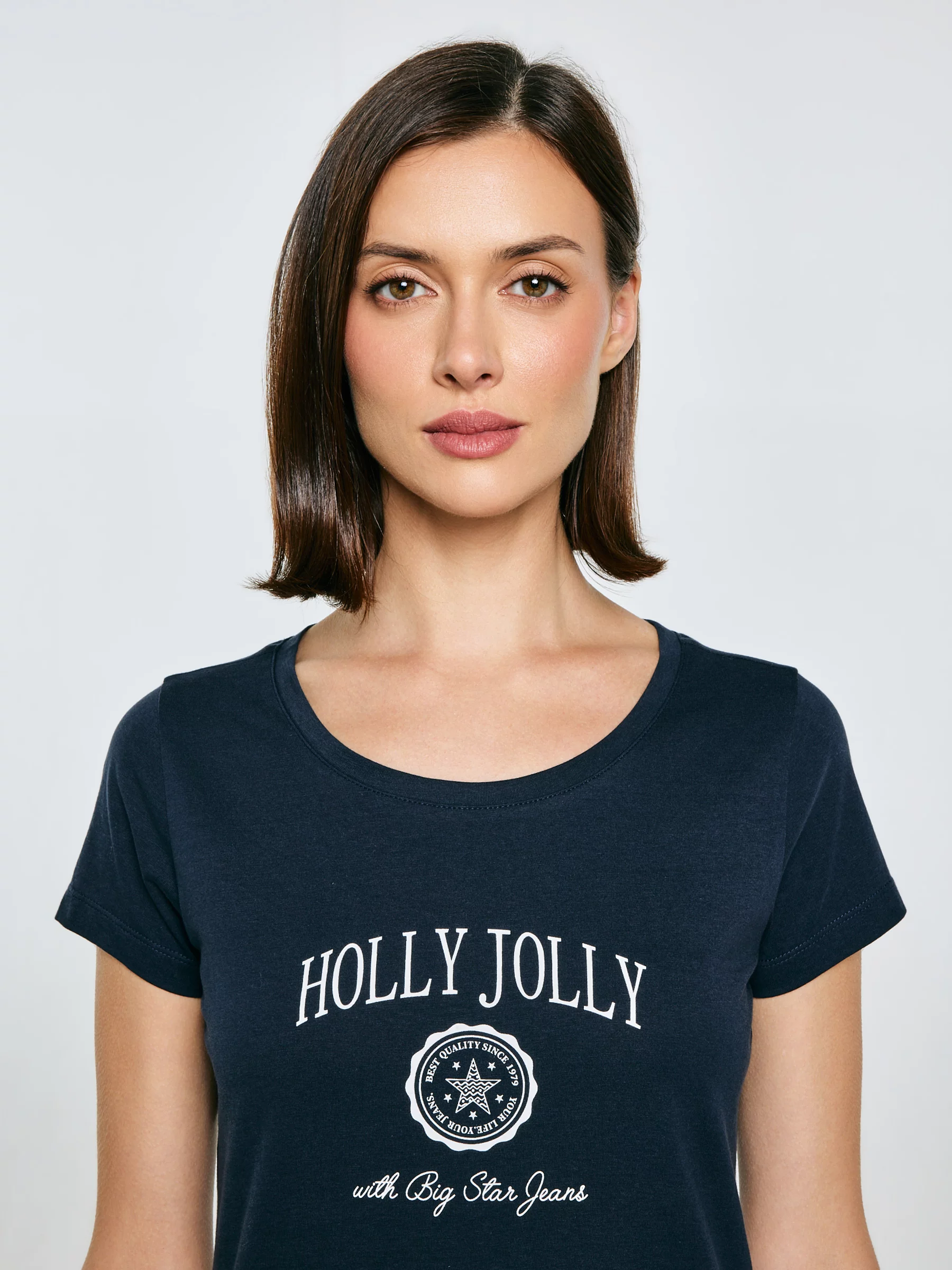 Koszulka damska z nadrukiem granatowa Serra 403