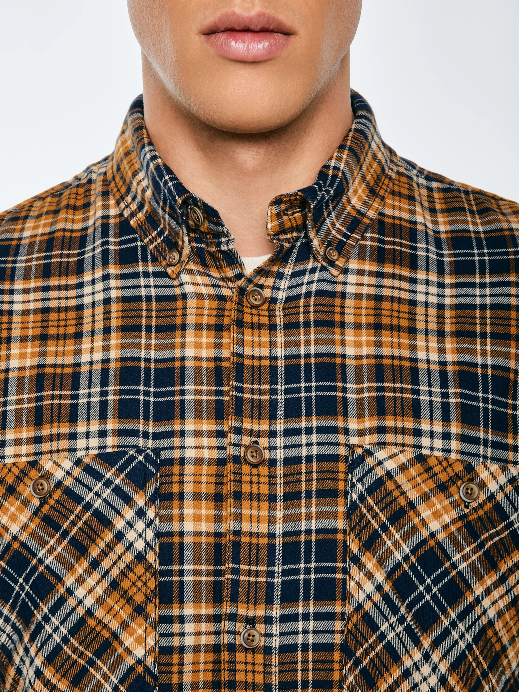 Koszula męska flanelowa w kratę granatowo-pomaraŅczowa Kolisar 403