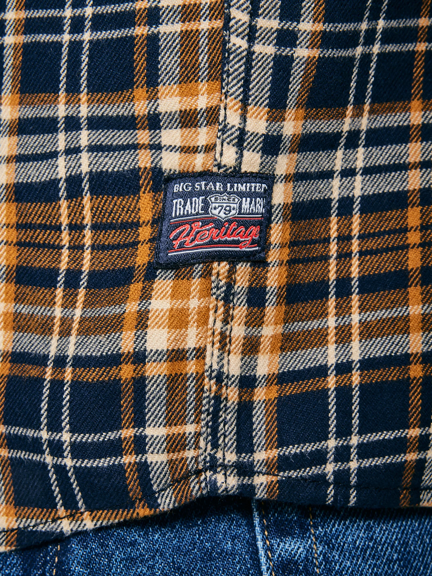 Koszula męska flanelowa w kratę granatowo-pomaraŅczowa Kolisar 403