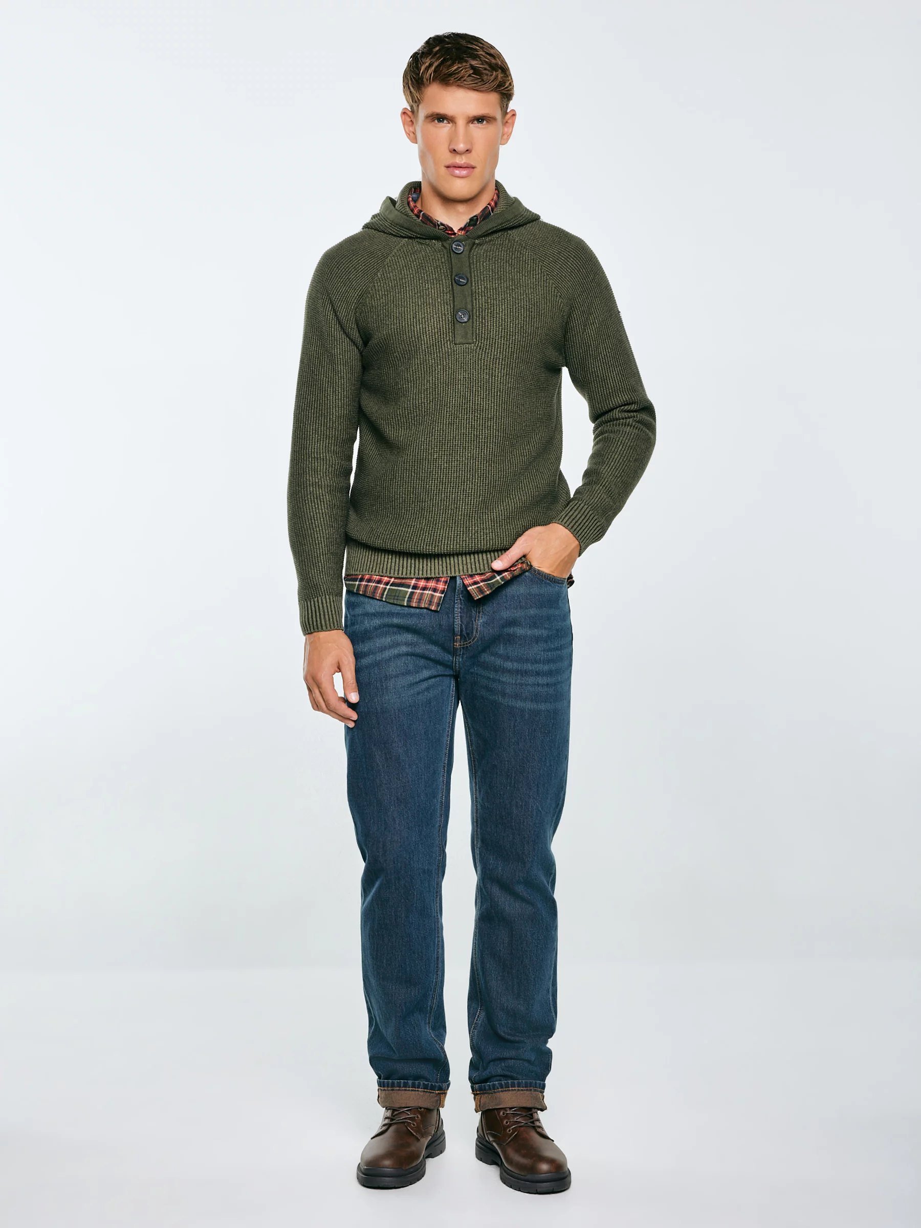 Sweter męski z kapturem khaki Carlson 303