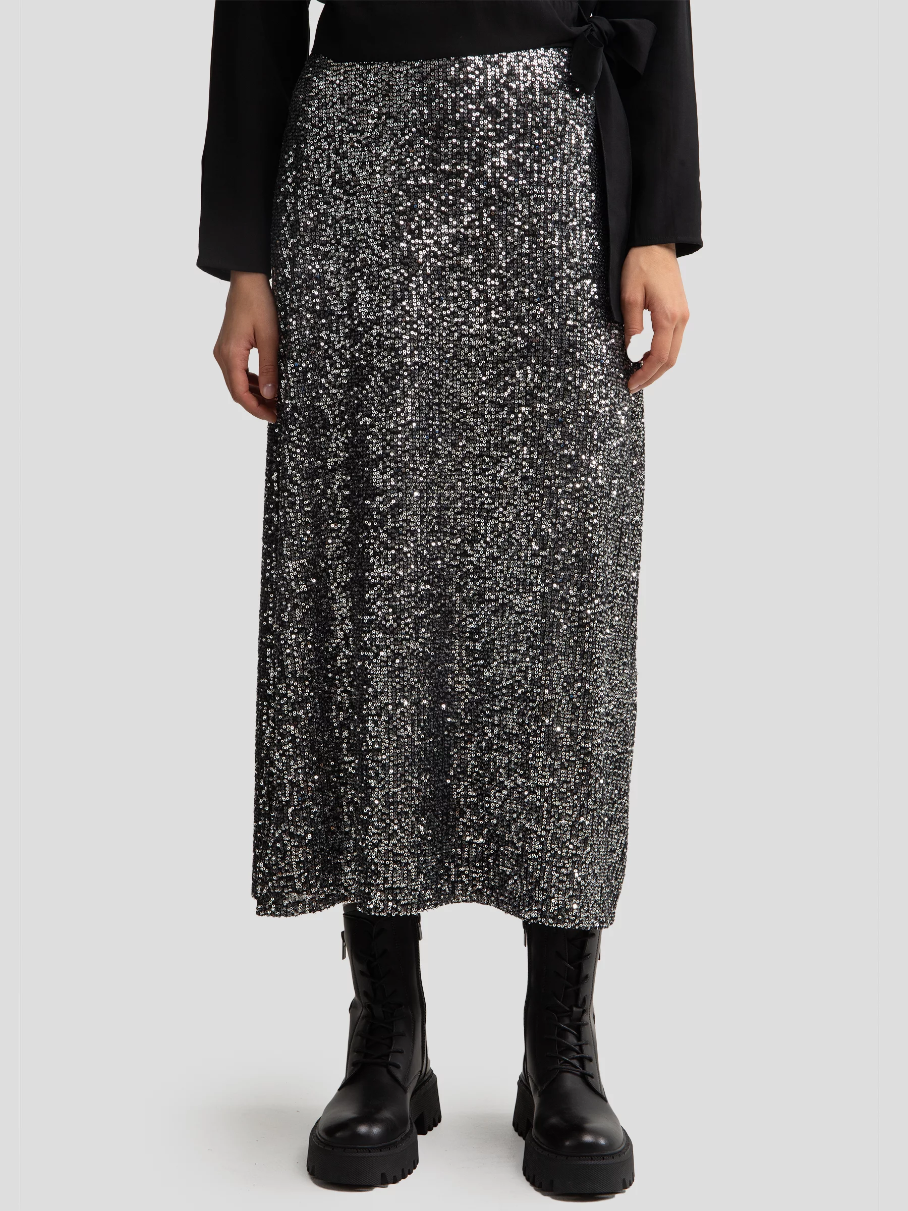 Spódnica damska cekinowa midi srebrna Soleasi 904