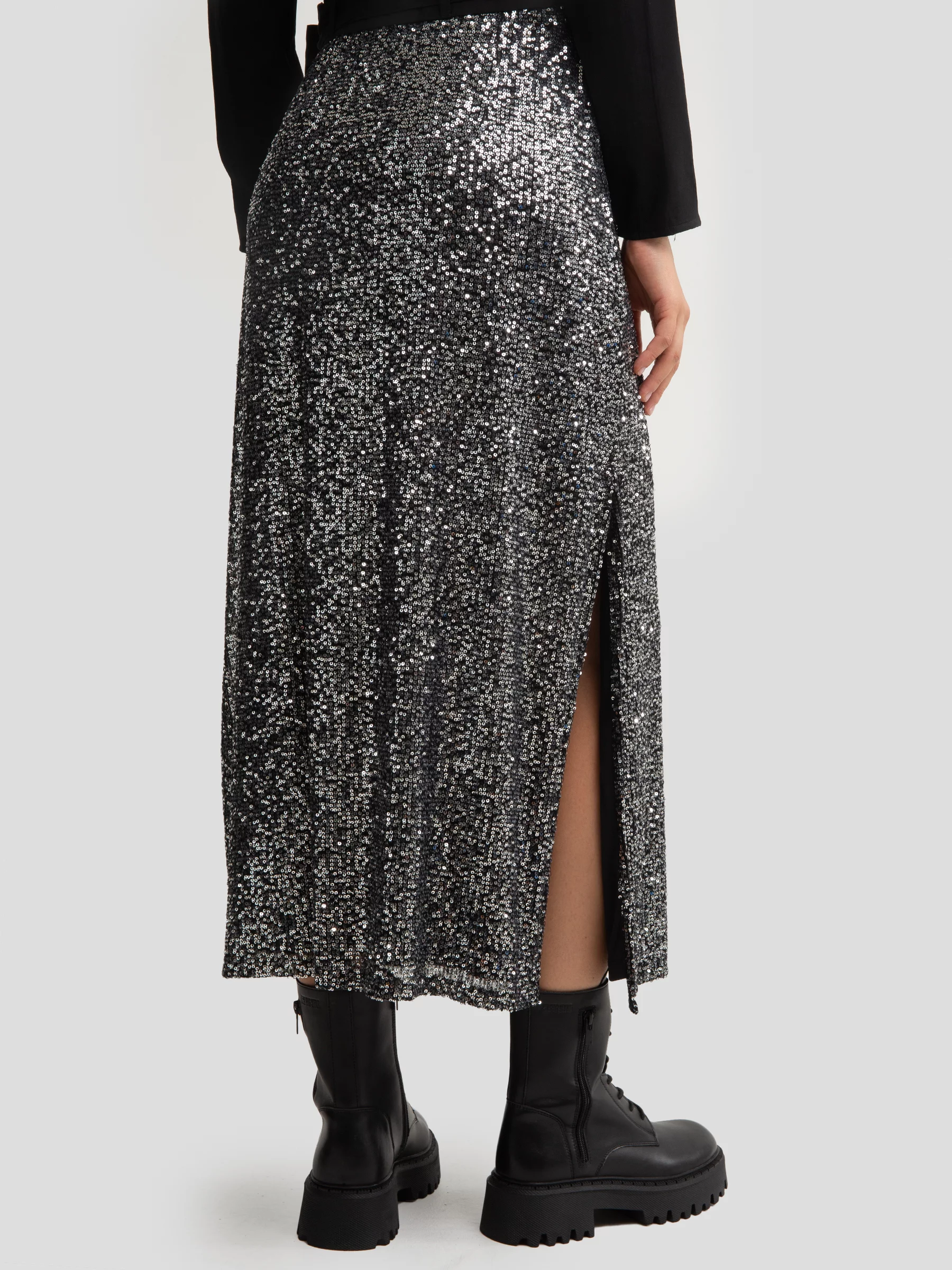 Spódnica damska cekinowa midi srebrna Soleasi 904