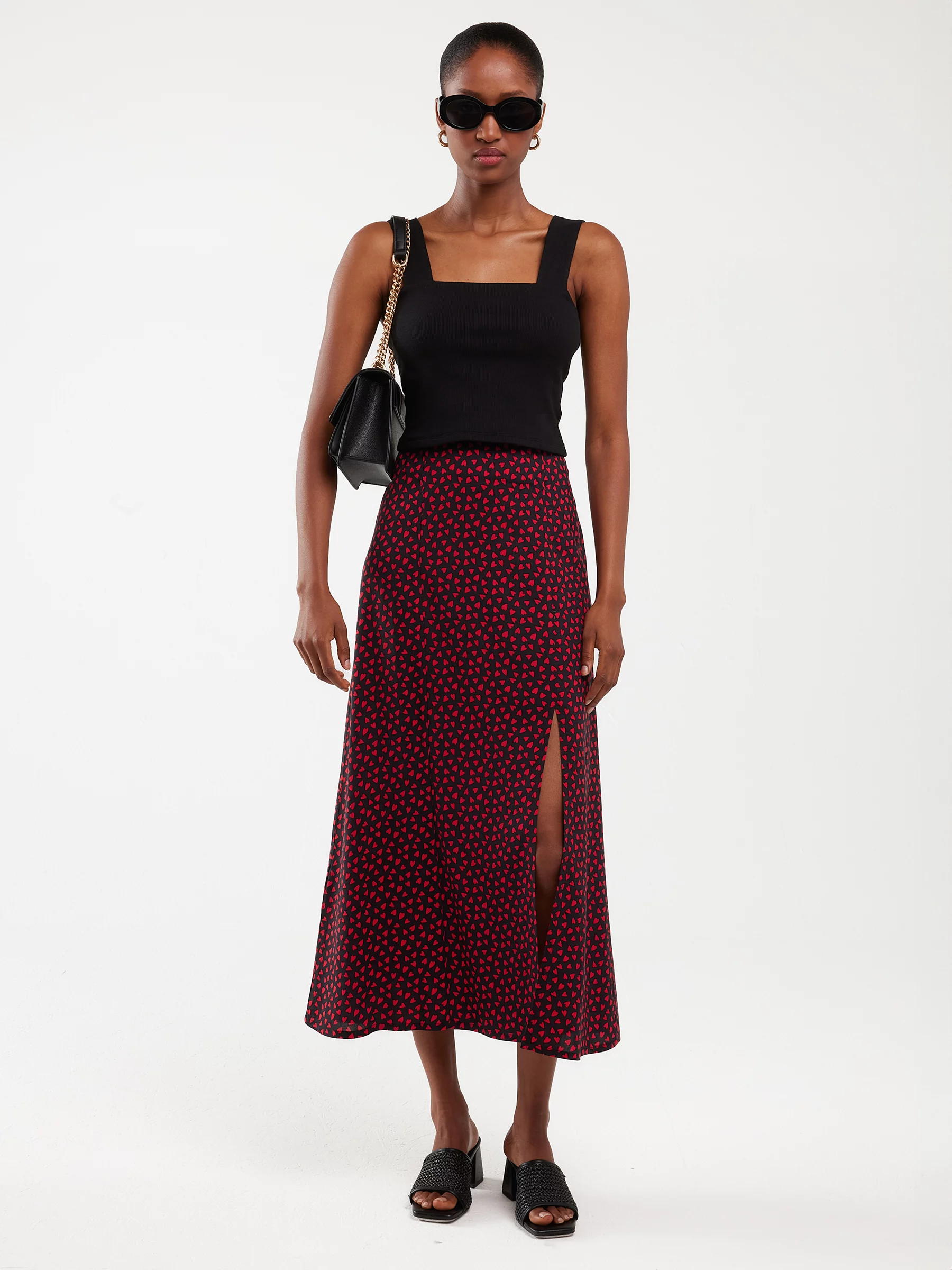 Spódnica damska midi z wiskozy w serduszka czarna Deluni 906